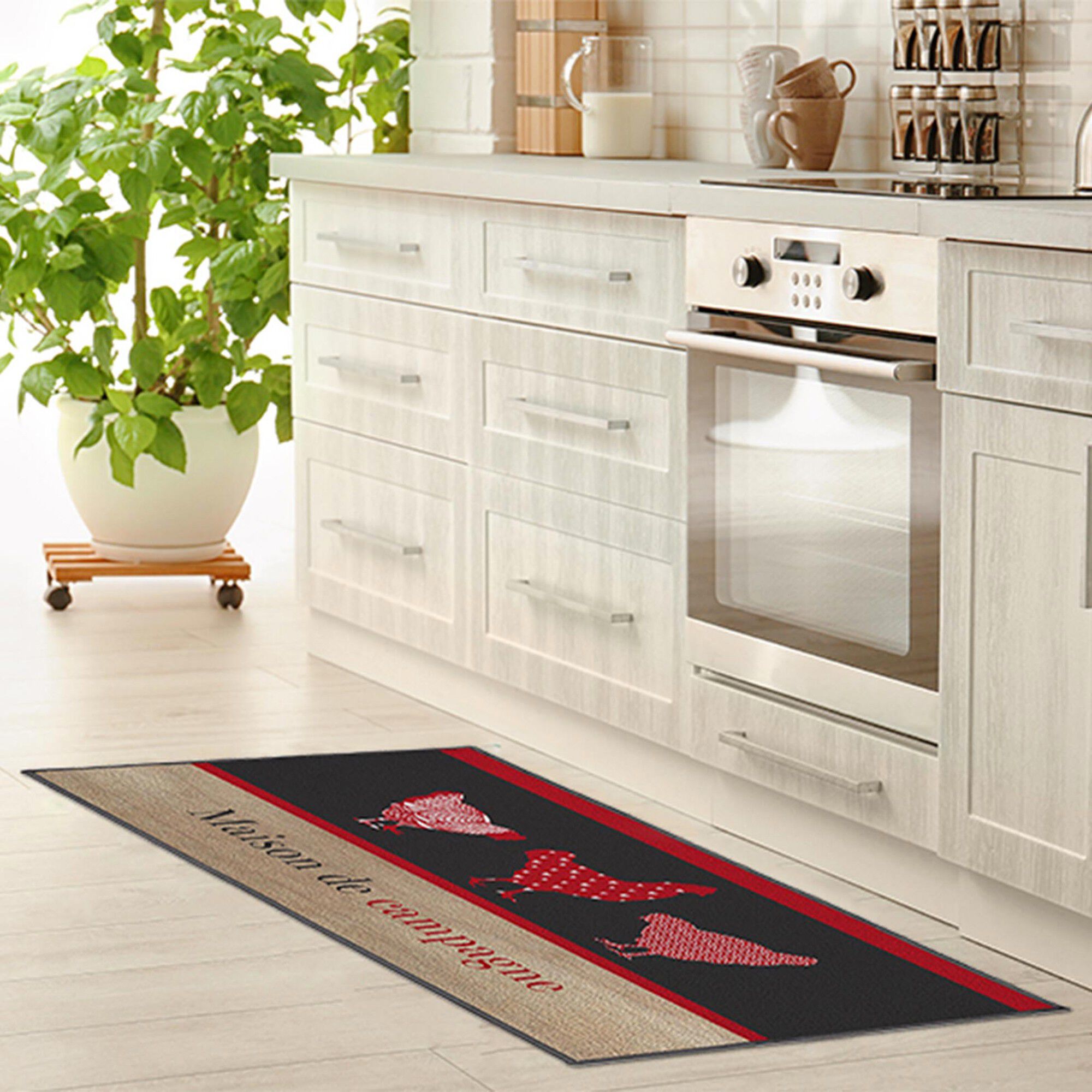 Tapis cuisine anti-poussière rectangulaire, imprimé poules
