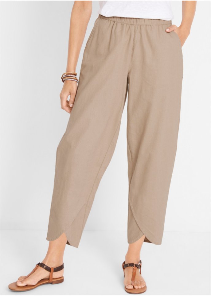 Knöchelfreie Hose mit Leinen und High-Waist-Bequembund, Loose-Fit