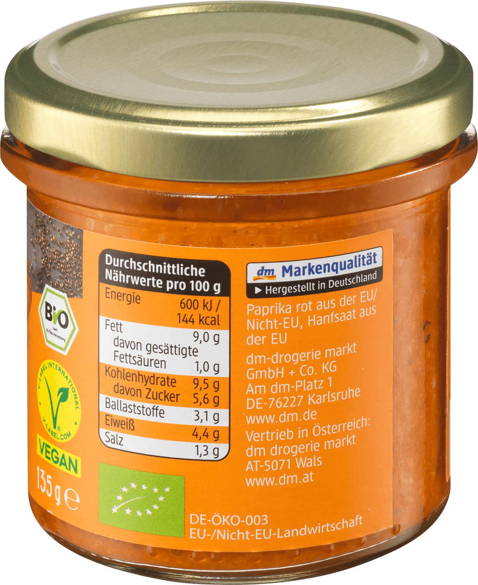 Brotaufstrich, Saatenaufstrich Paprika & Hanf, 135 g
