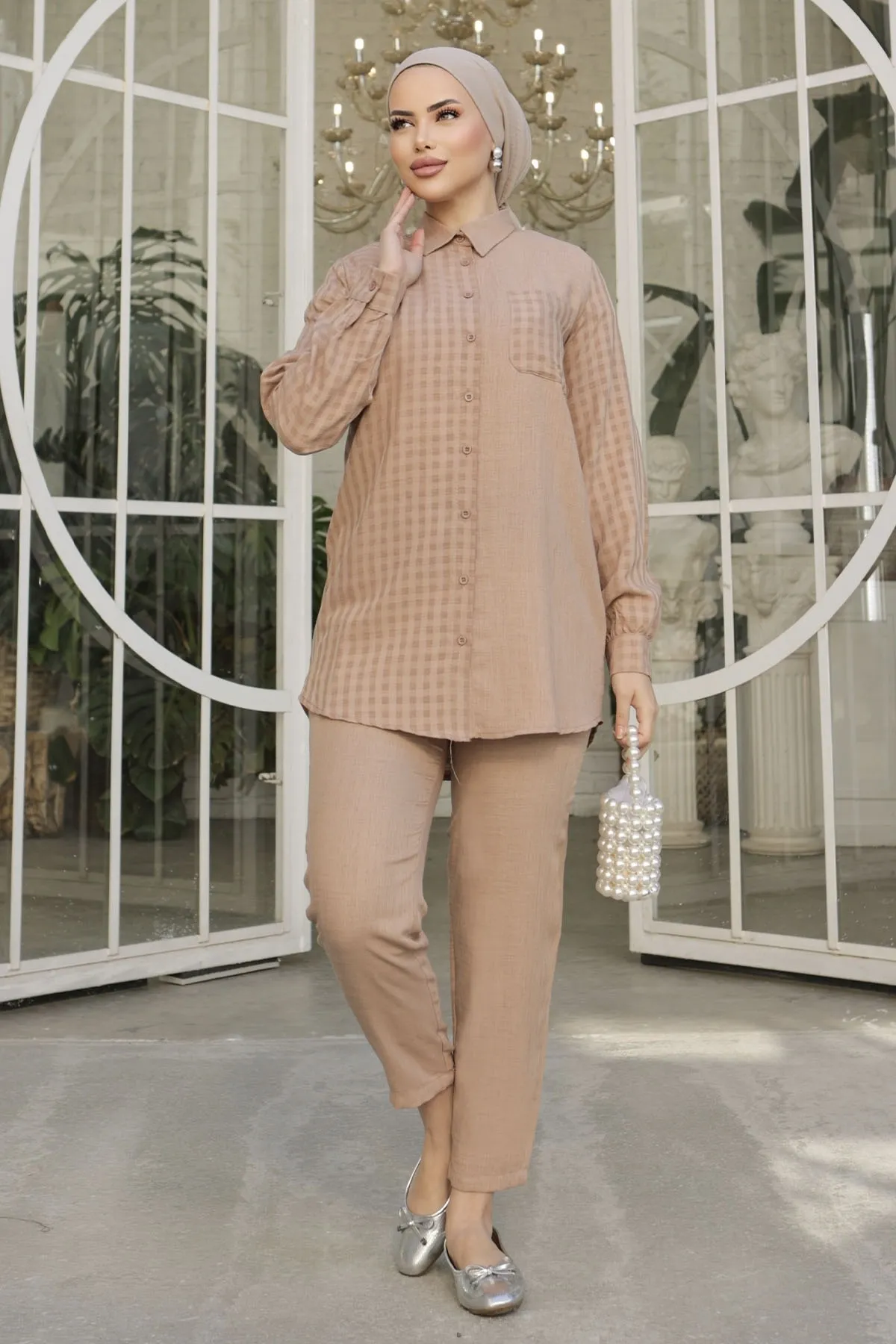 InStyle  Movra Gingham Detailliertes Hemdset – Braun