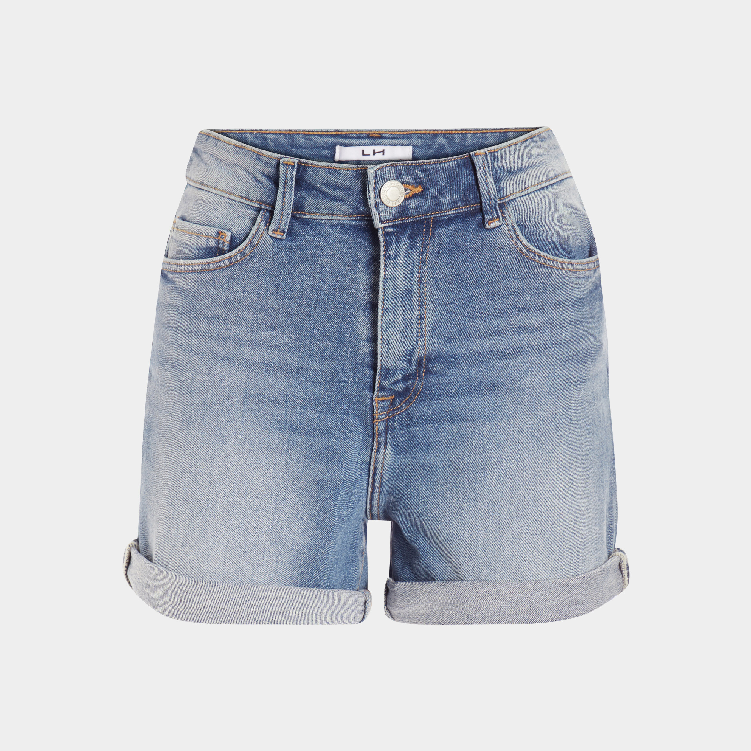 Short mom taille haute en jean denim double stone femme | La Halle