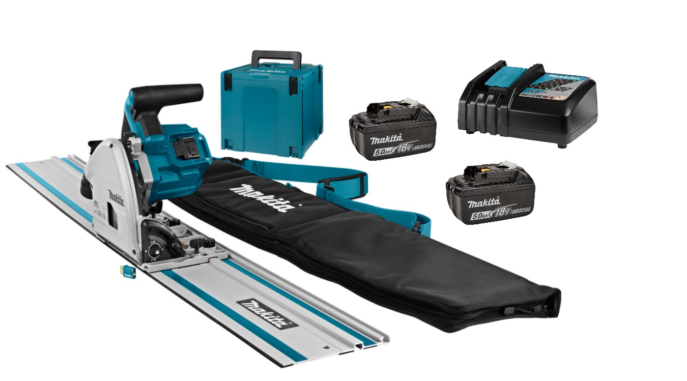 Ferăstrău circular cu imersie fără fir Makita DSP601PJU2 AWS 2 x 18V 5.0Ah Li-Ion + Șină de ghidare 1500mm + Geantă