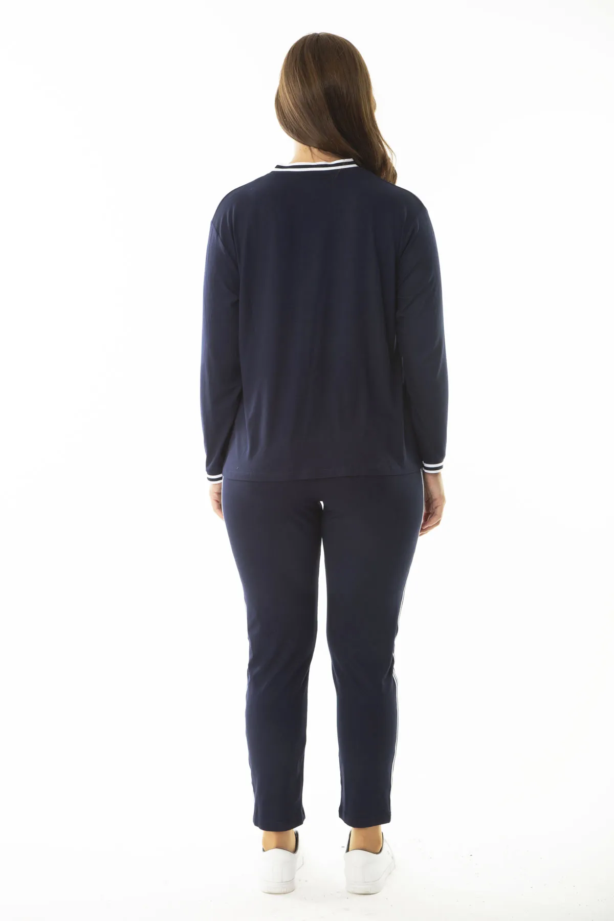 Şans  Damen-Trainingsanzug, große Größe, marineblau, gerippt, langärmelig, Bluse, Hose, 65N36972