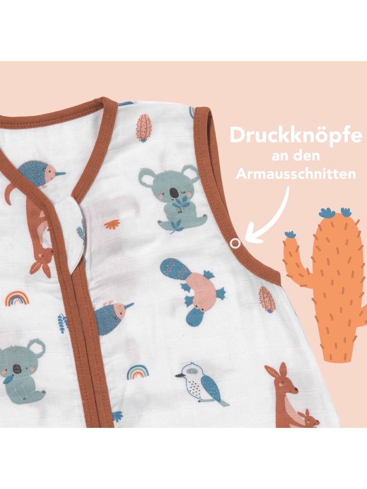 Schlummersack Musselin Schlafsack mit Füßen, 0.5 TOG in Braun günstig kaufen