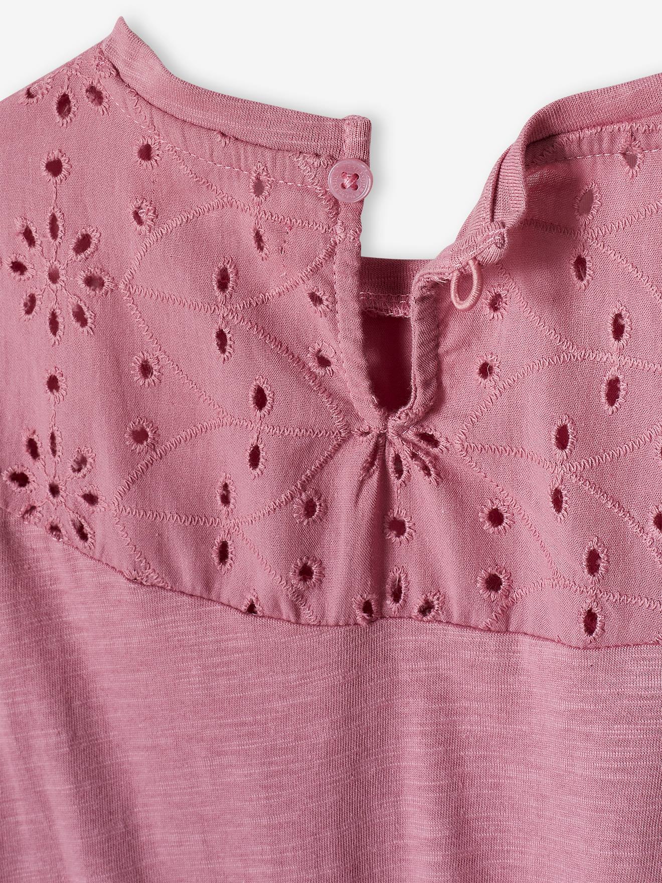 Vertbaudet Mädchen Kleid mit Lochstickerei Oeko-Tex - zartrosa