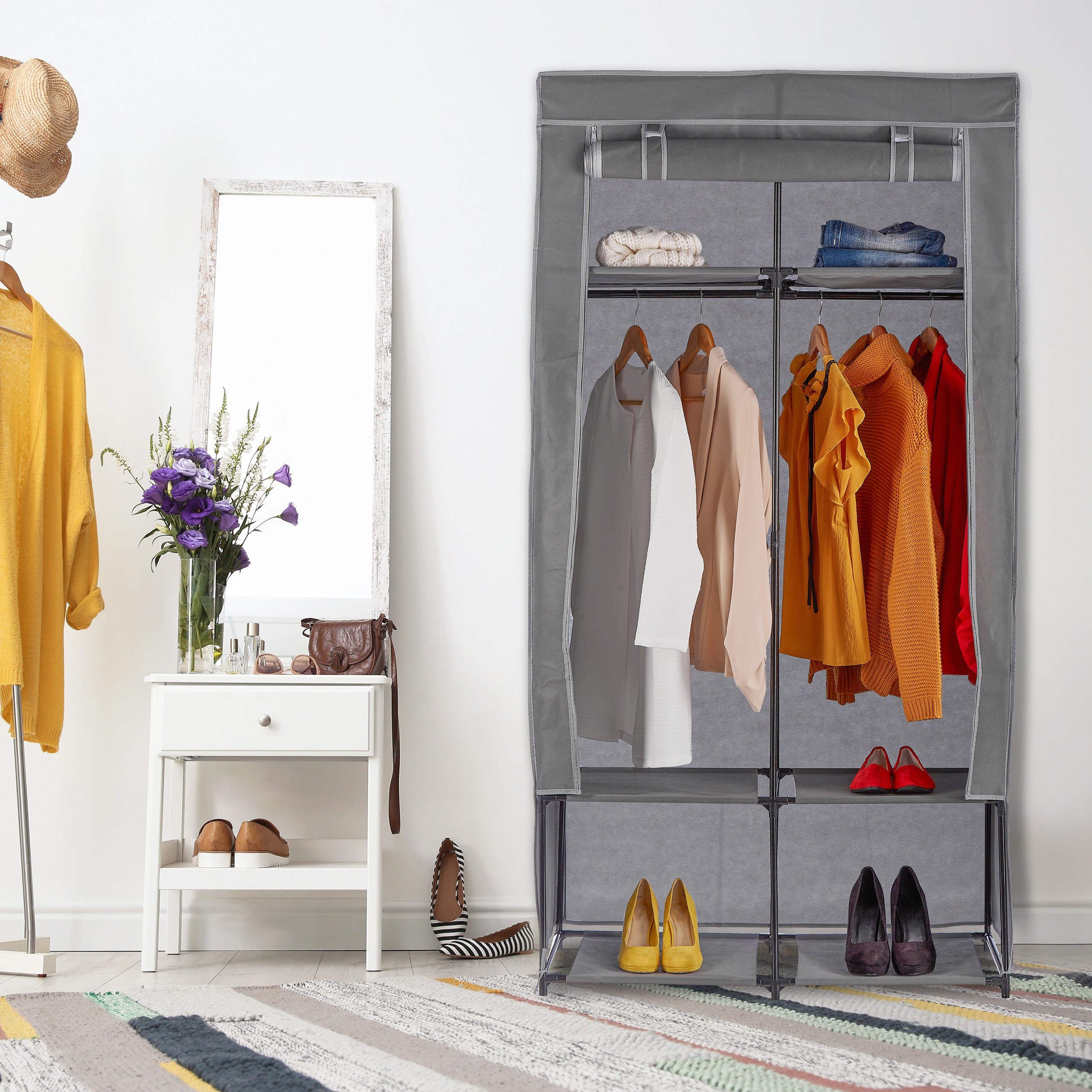 relaxdays Stoffschrank Stoffschrank mit 6 Fächern Anthrazit