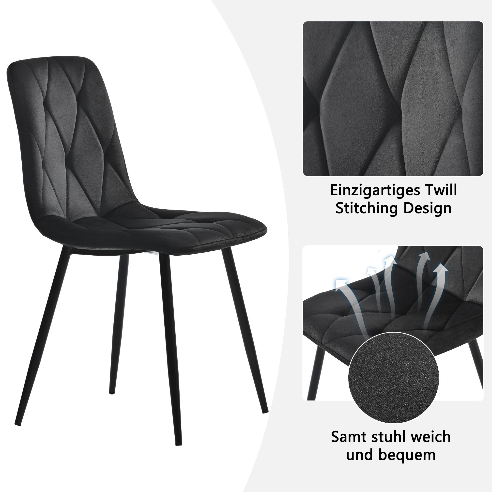 OKWISH Essgruppe Küchentisch Set Esszimmerstuhl Samt Küchenstuhl 117cm, Esstisch 117*68*75cm mit 4er Set Samt Esszimmerstuhl