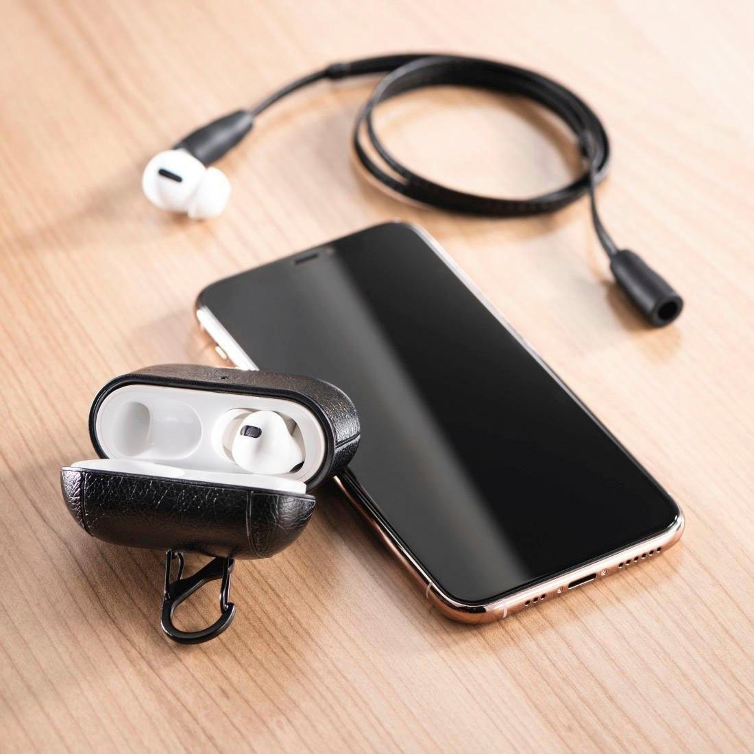 Hama Kopfhörer-Schutzhülle Hülle für Apple AirPods Pro Case mit Sportband u. Karabiner,Lederoptik