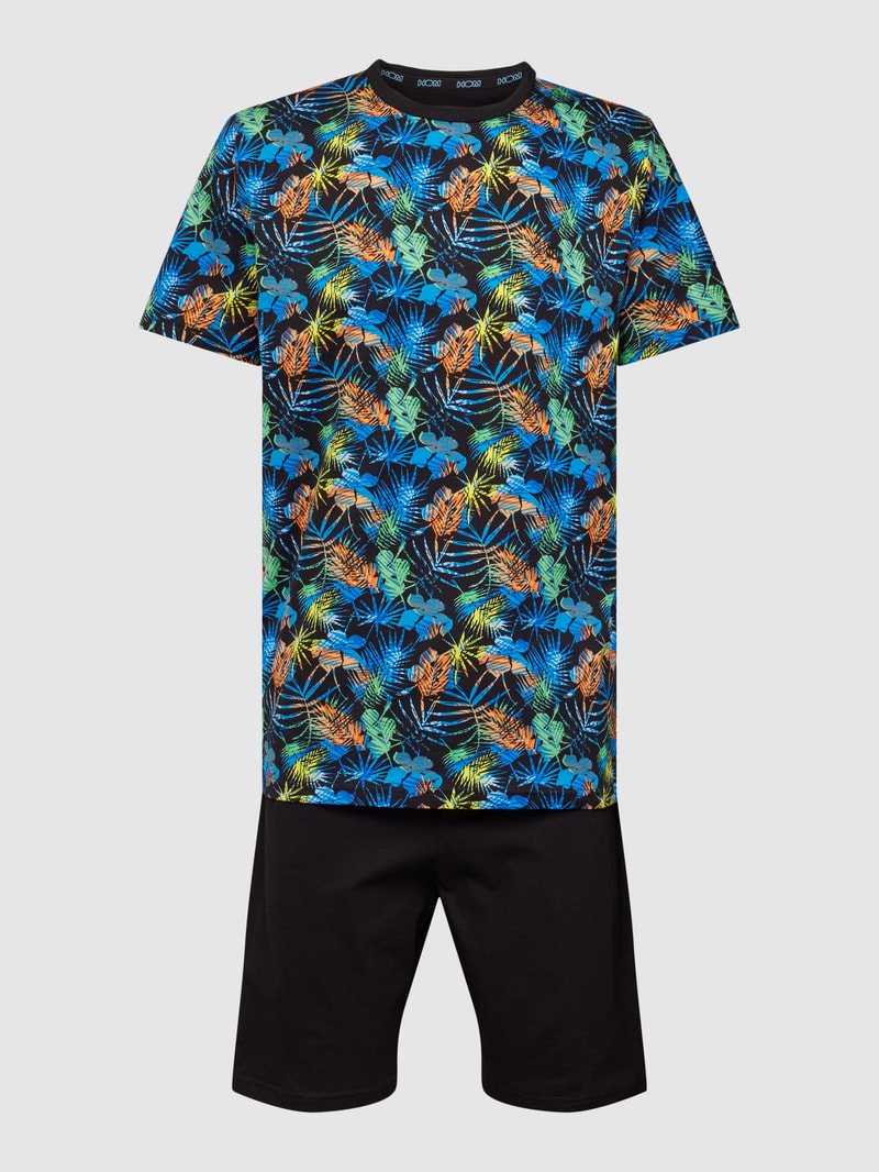 Pyjama mit floralem Muster Modell 'REVA' in schwarz