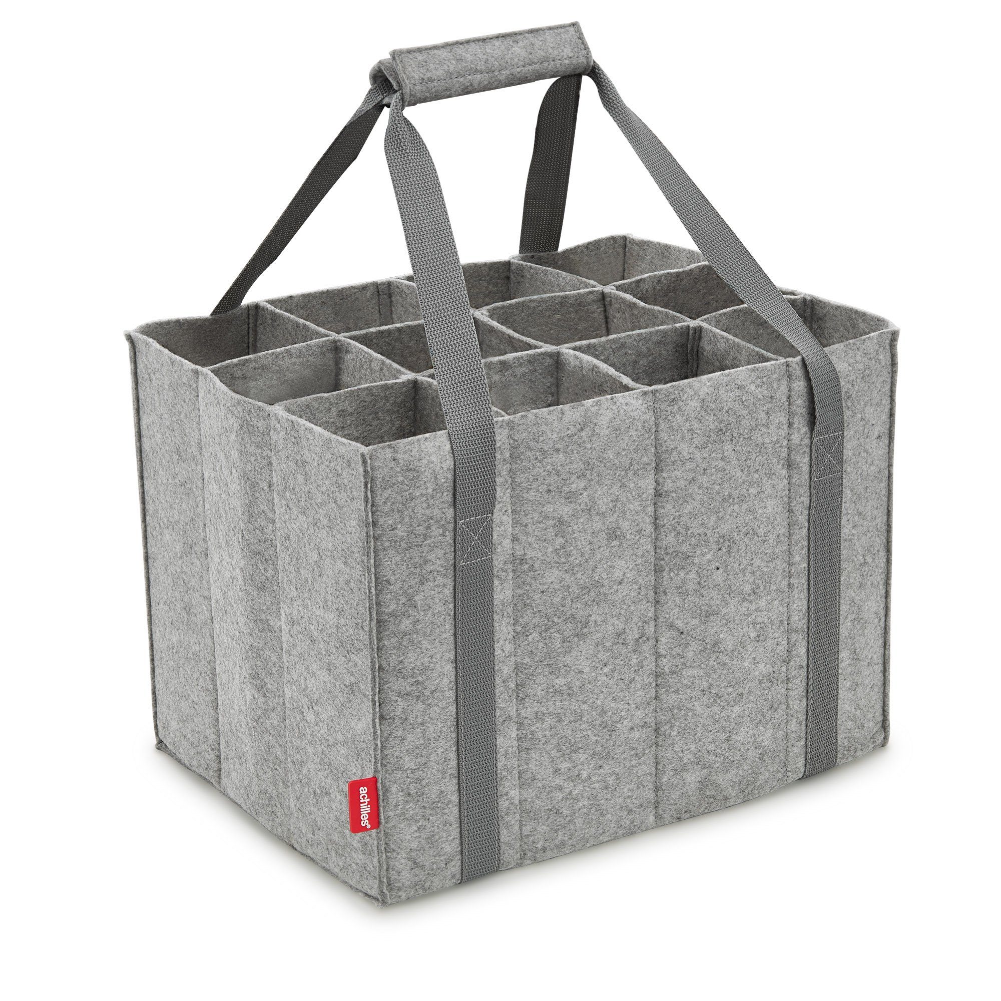 achilles Flaschenkorb Flaschentasche mit 12 Fächer, Auch für 1,5 Liter Flaschen, Flaschen Tasche aus Filz, 100% recycelt 36 cm x 27 cm x 27 cm