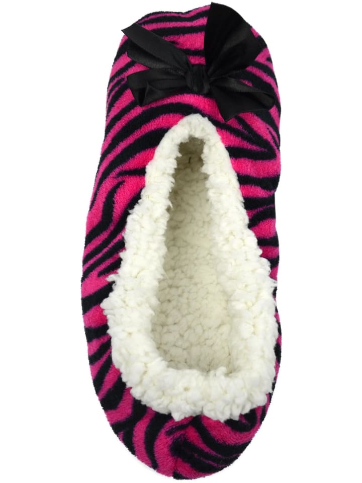 normani Damen-Slipper Hausschuhe mit Schleife in Zebra/Pink günstig kaufen