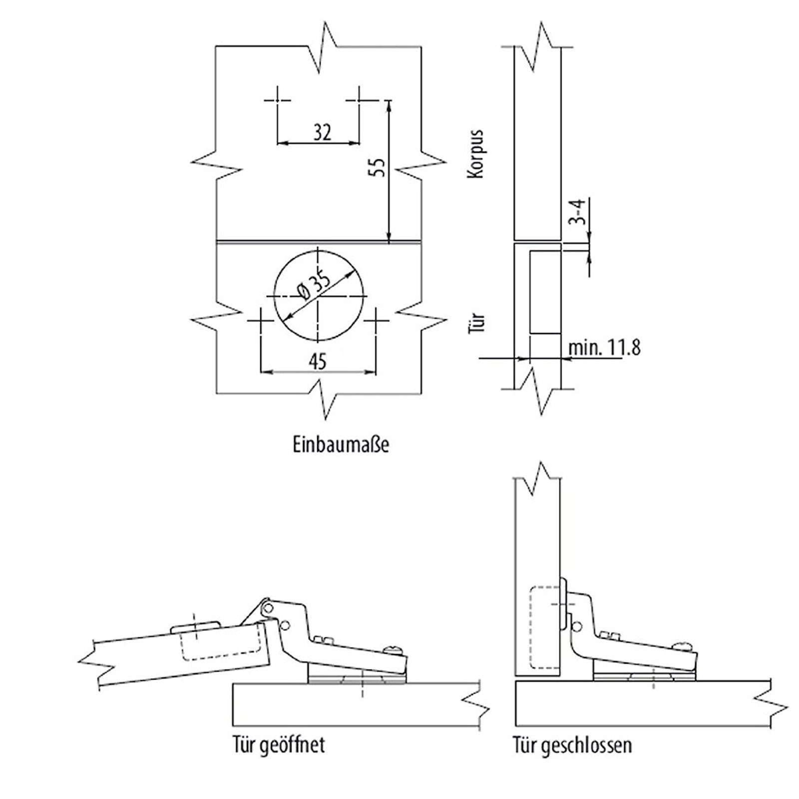SO-TECH® Möbelbeschlag Standard Topfbänder ohne Dämpfer mit Kreuzmontageplatte (2 St), Topfband Topfscharnier