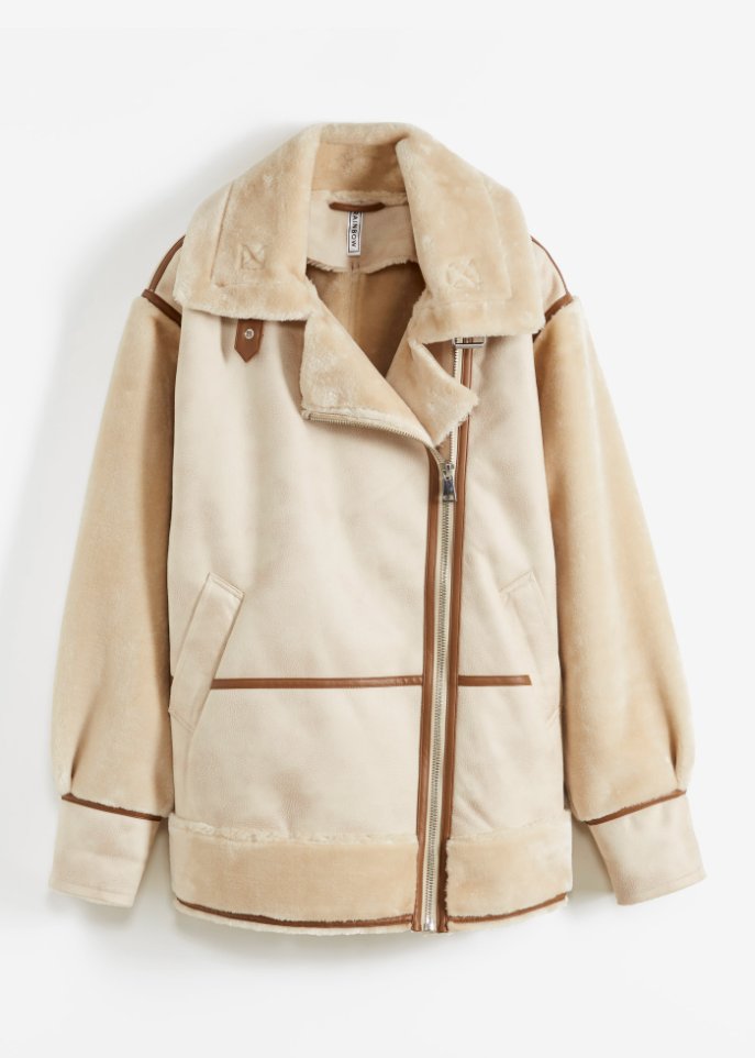 Sherling Jacke in Velourslederimitat