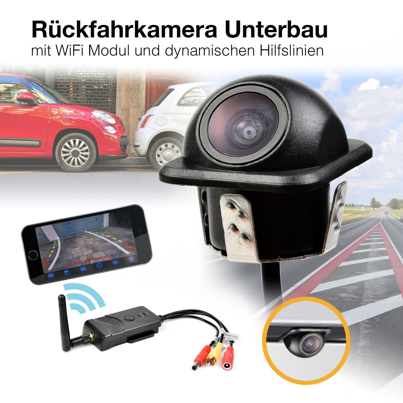 CARMATRIX CM-1161 Rückfahrkamera (Auto WLAN Funk HD Rückfahrsystem Rückfahrkamera mit App 12V 24V)