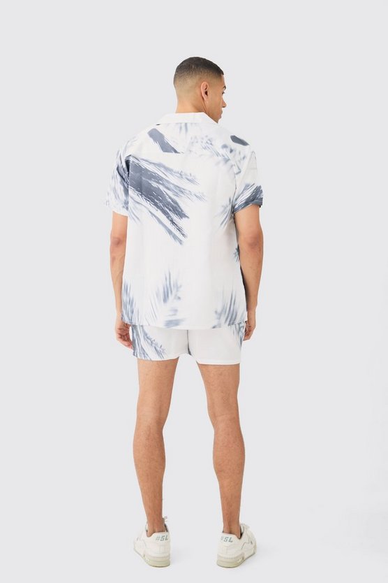 Oversize Satin-Hemd und Shorts mit Print