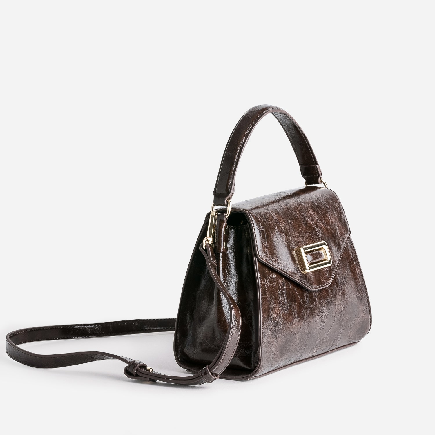 Sac à main marron foncé patiné forme trapèze