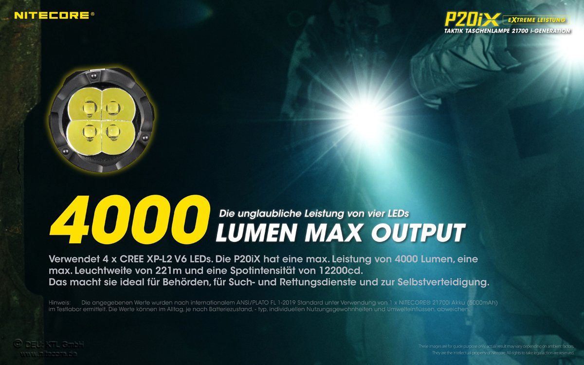 Nitecore LED Taschenlampe Nitecore P20iX LED-Taschenlampe, 4000 Lumen, taktische Taschenlampe m