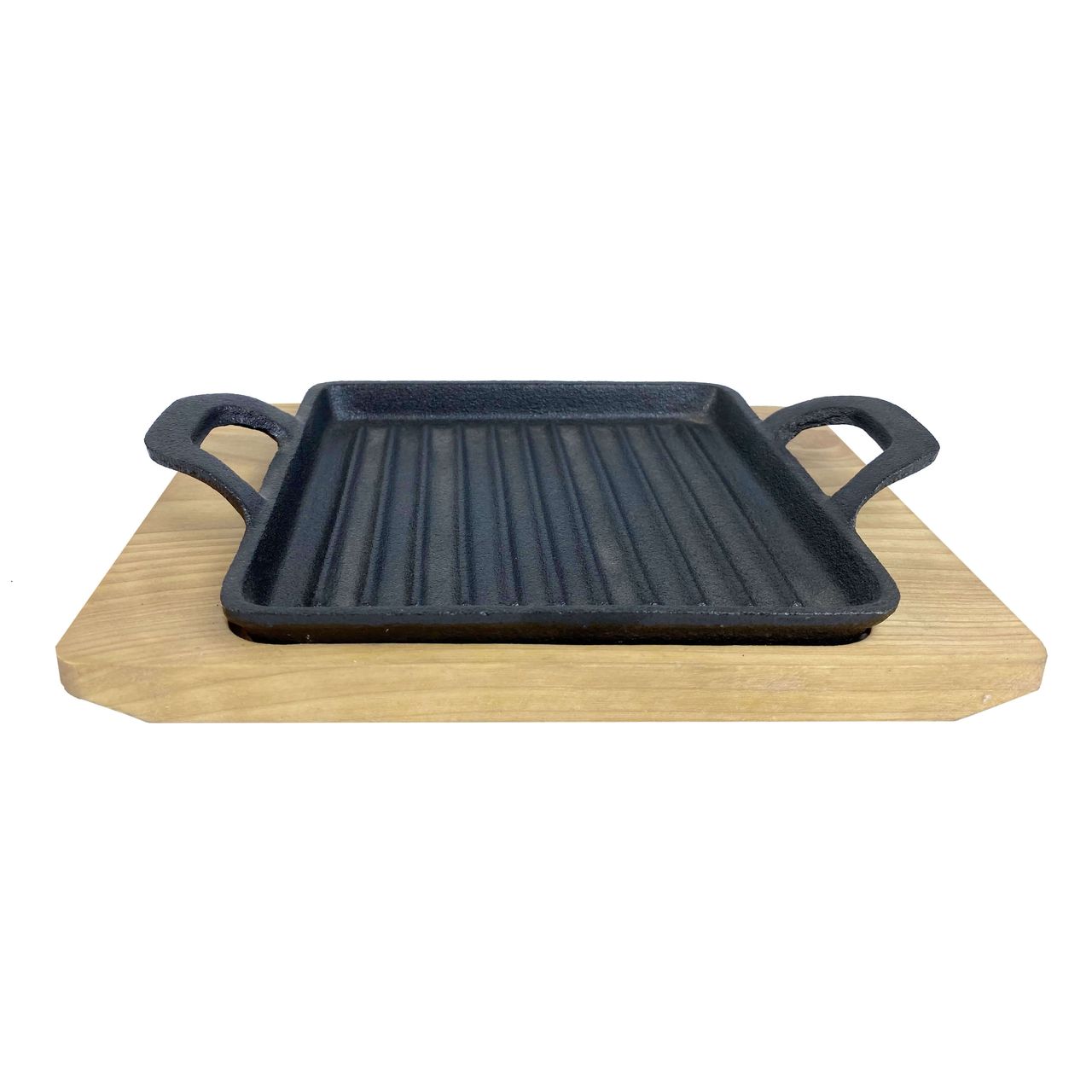 Allgrill Gusseisen-Pfanne mit 2 Griffen und Untersetzer - Schwarz