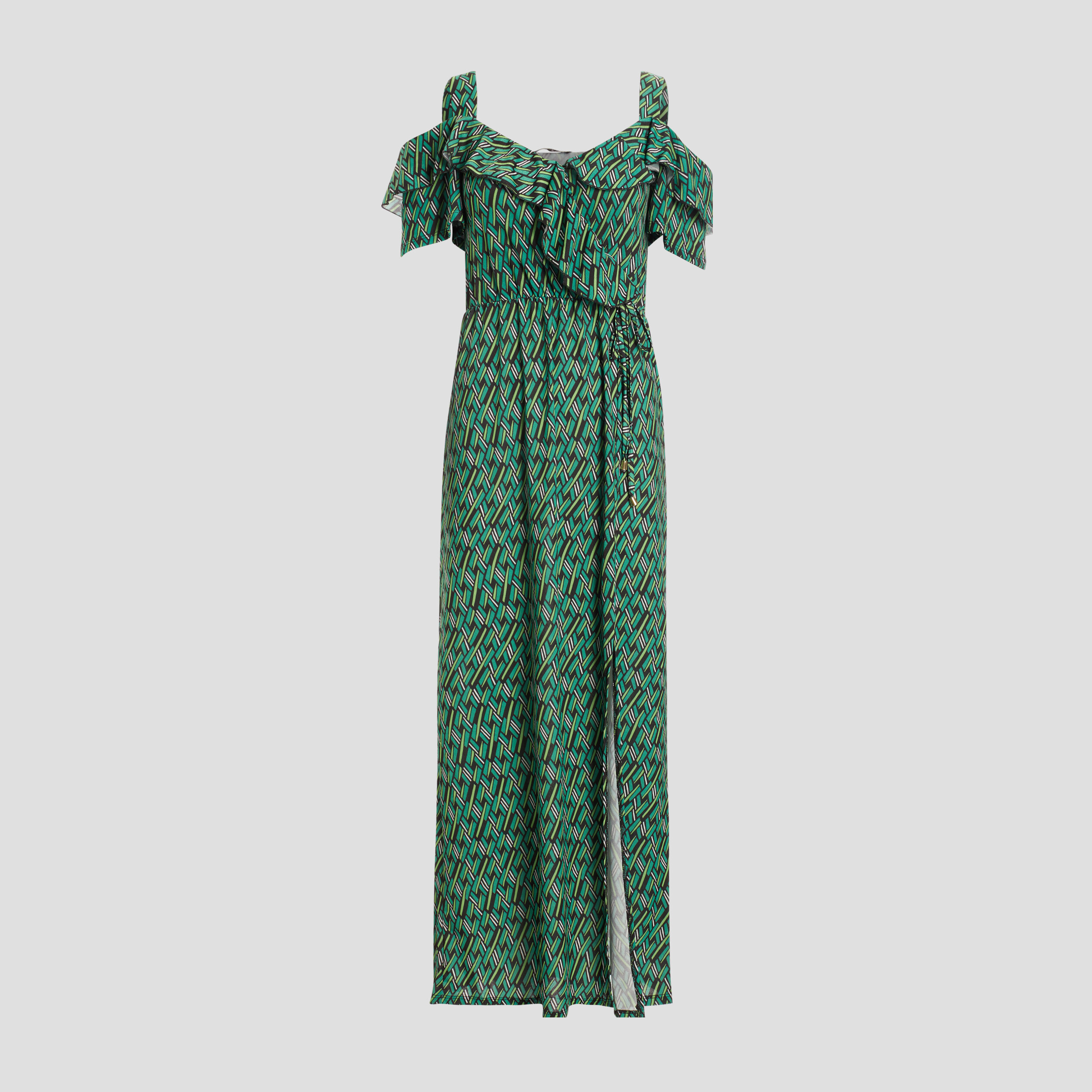 Robe longue droite à volants vert femme | La Halle