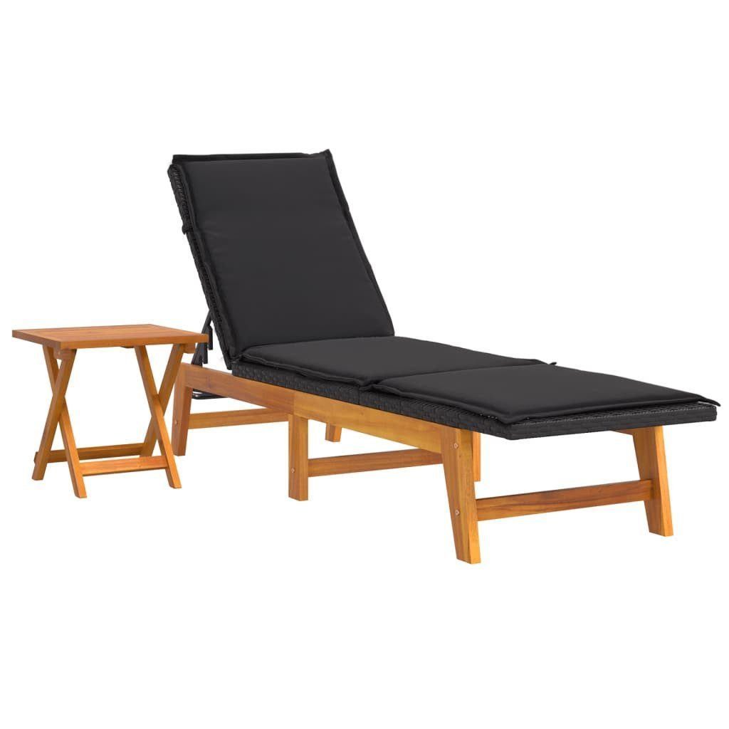 vidaXL Gartenliege Sonnenliege mit Tisch Poly Rattan und Massivholz Akazie, 1 St.