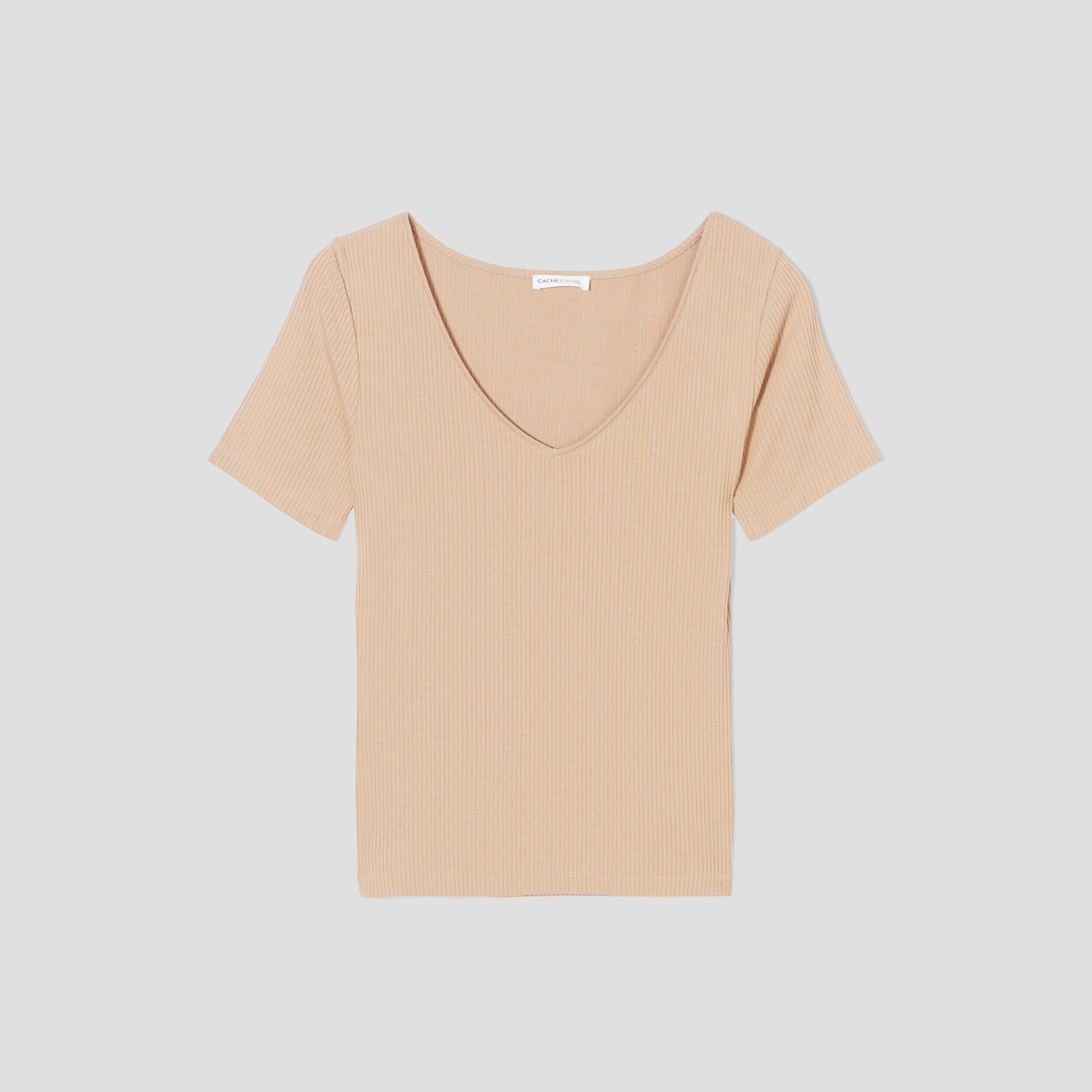 T-shirt manches courtes marron clair femme | Cache Cache