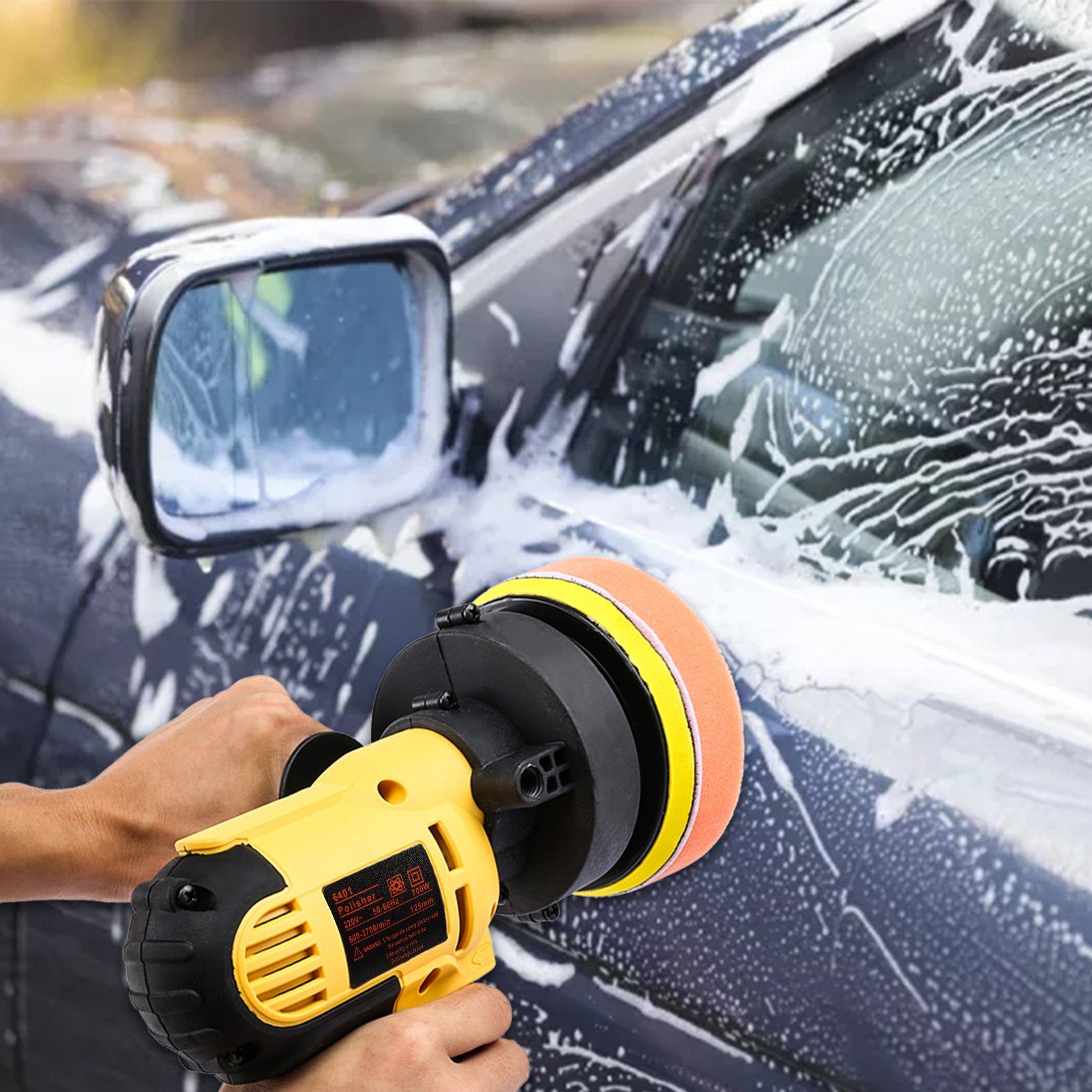farfi Poliermaschine Auto-Elektropolierer mit einstellbarer Geschwindigkeit und Griff, 600,00 min. U/min, 3700,00 max. U/min, effizient,Einstellbare Geschwindigkeit,Zusatzhandgriff