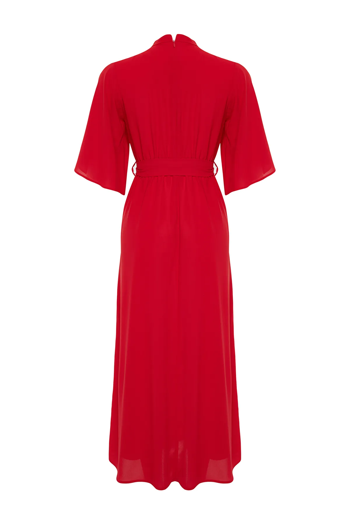 Trendyol Modest  Korallenfarbenes, halbärmliges Webkleid mit Gürtel TCTSS24DB00009