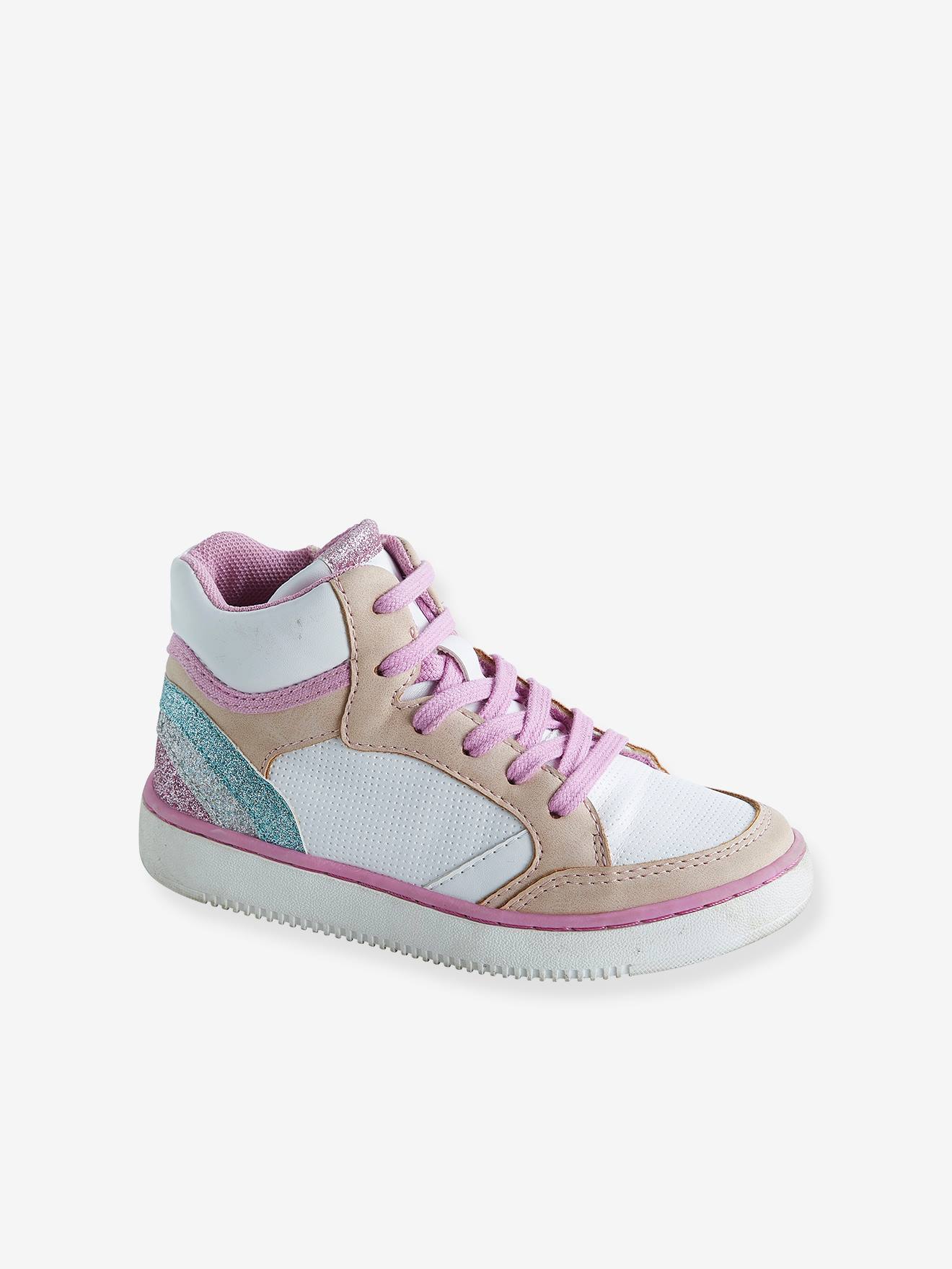 Baskets zippées à lacets fille blanc