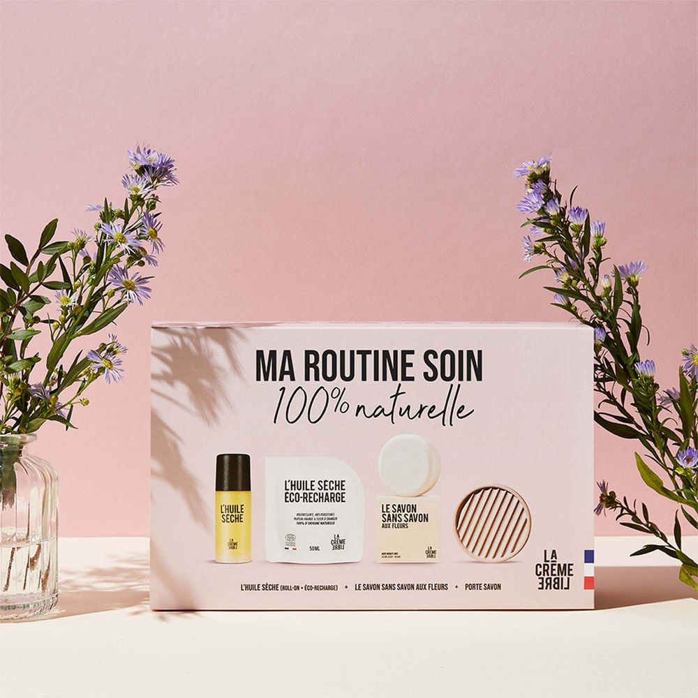 La crème libre Coffret L'Huile Sèche + Le Savon Aux Fleurs et son porte-savon Soin Corps