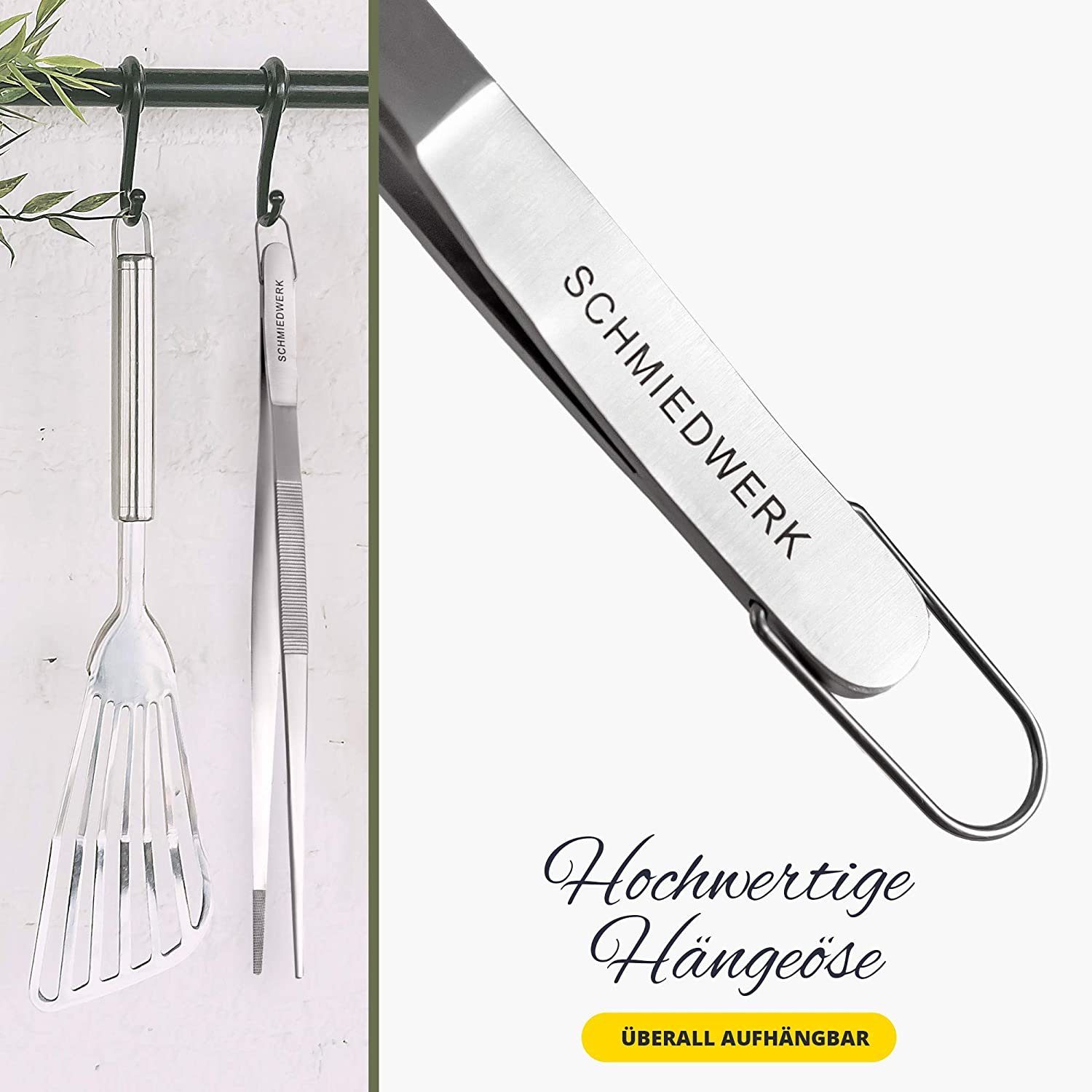 SCHMIEDWERK Grillzange Grillzange, Küchenpinzette, Kochpinzette, Profi Edelstahl, Pinzette, spülmaschinenfest