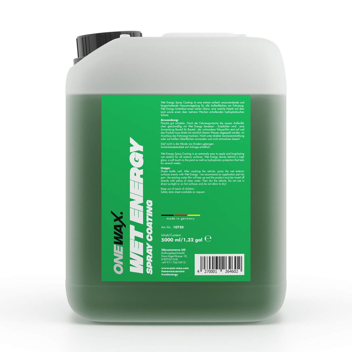 ONEWAX Wet Energy SiO2 Nassversiegelung 5L