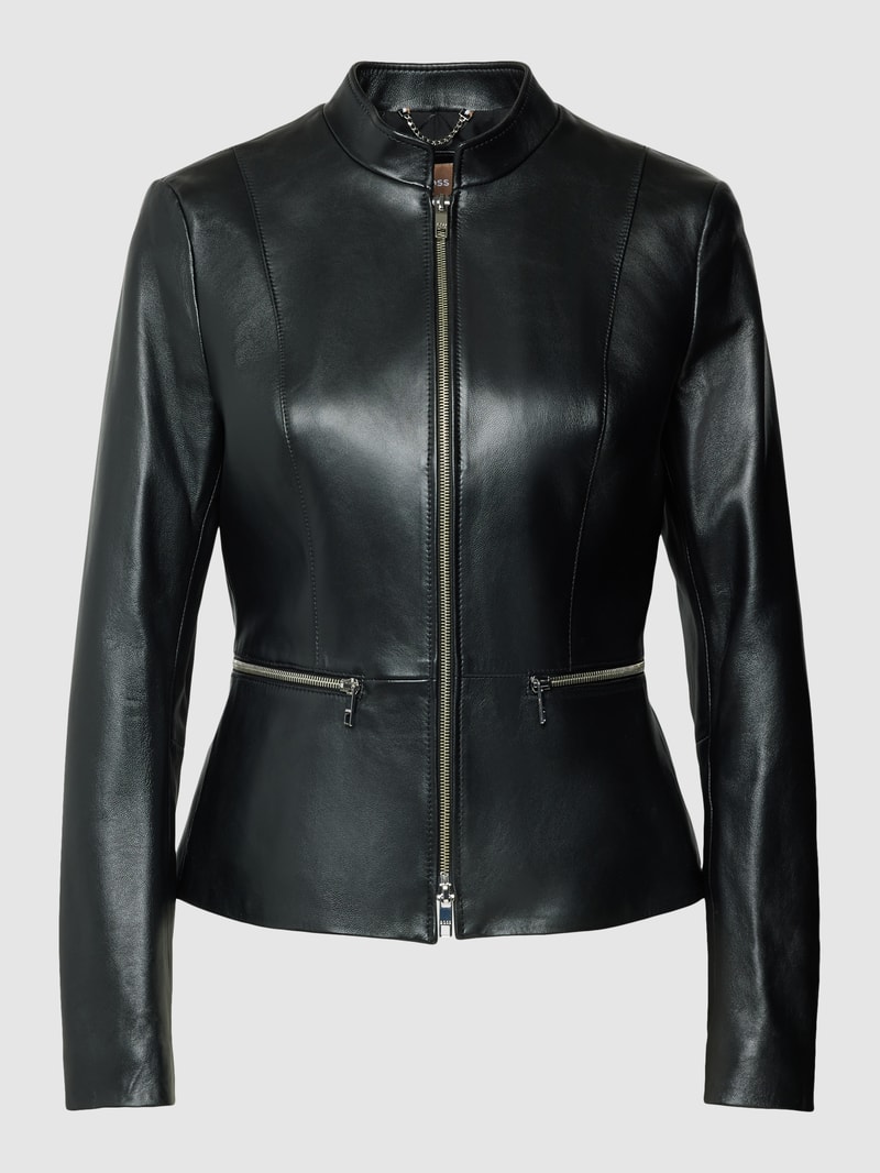 Lederjacke mit Reißverschlusstaschen Modell 'Salometa' in schwarz