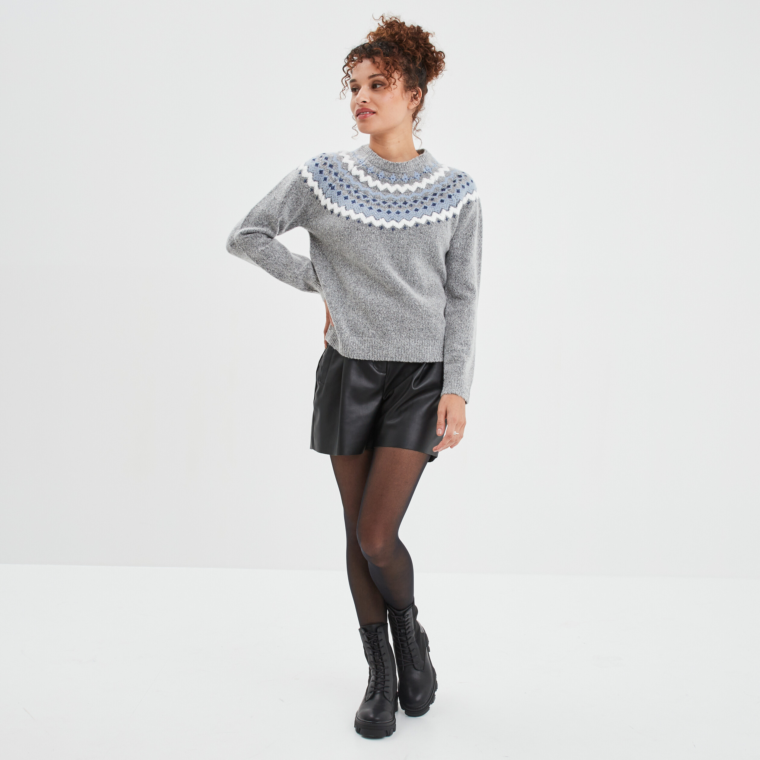 Pull col rond manches longues Creeks gris clair femme | La Halle