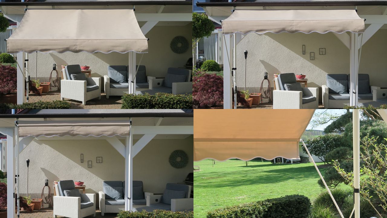 Grasekamp Klemmmarkise Ontario 205x130cm Sand Beige Balkonmarkise höhenverstellbar von 200 cm – 320 cm