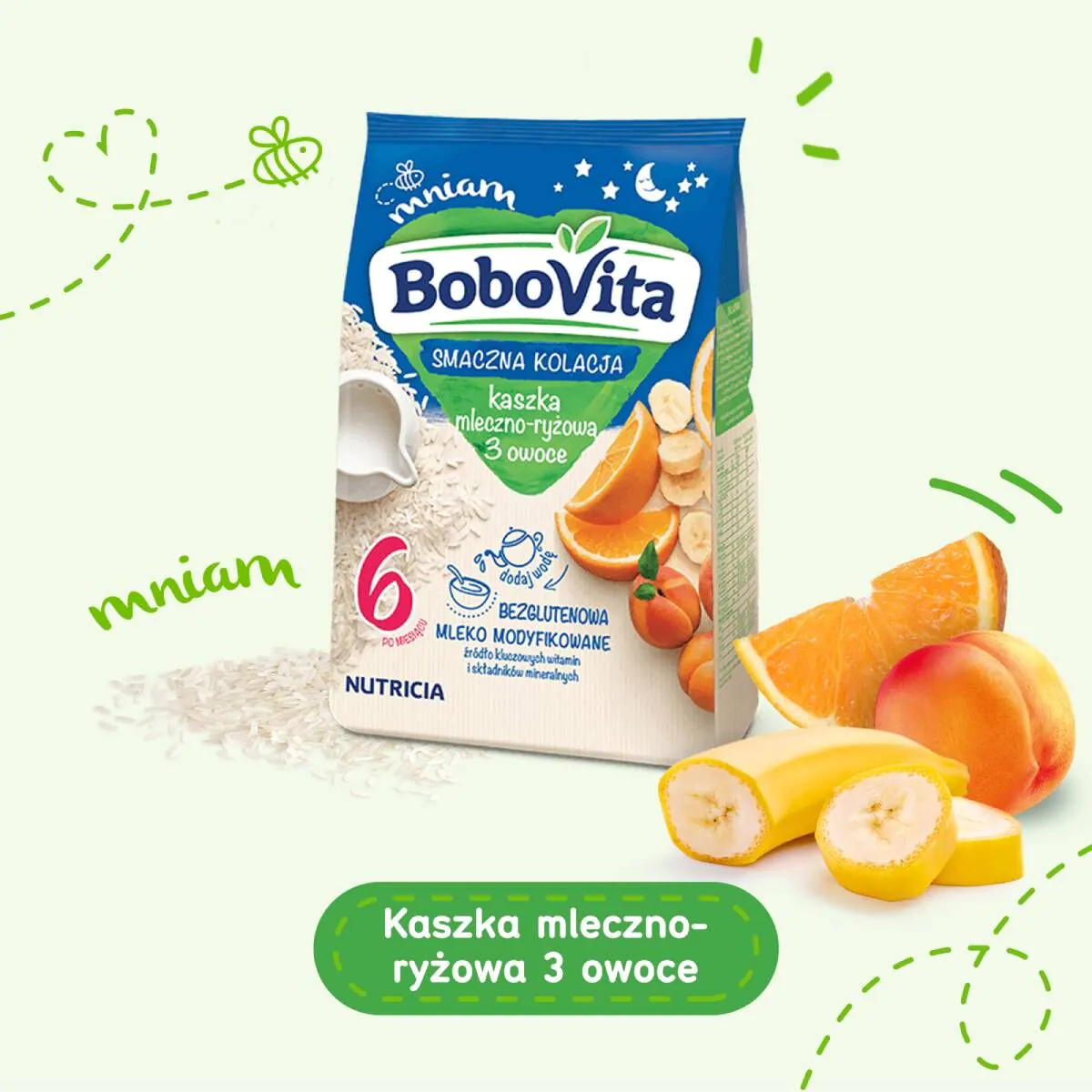 Bobovita χυλός γάλακτος-ρυζιού με φρούτα