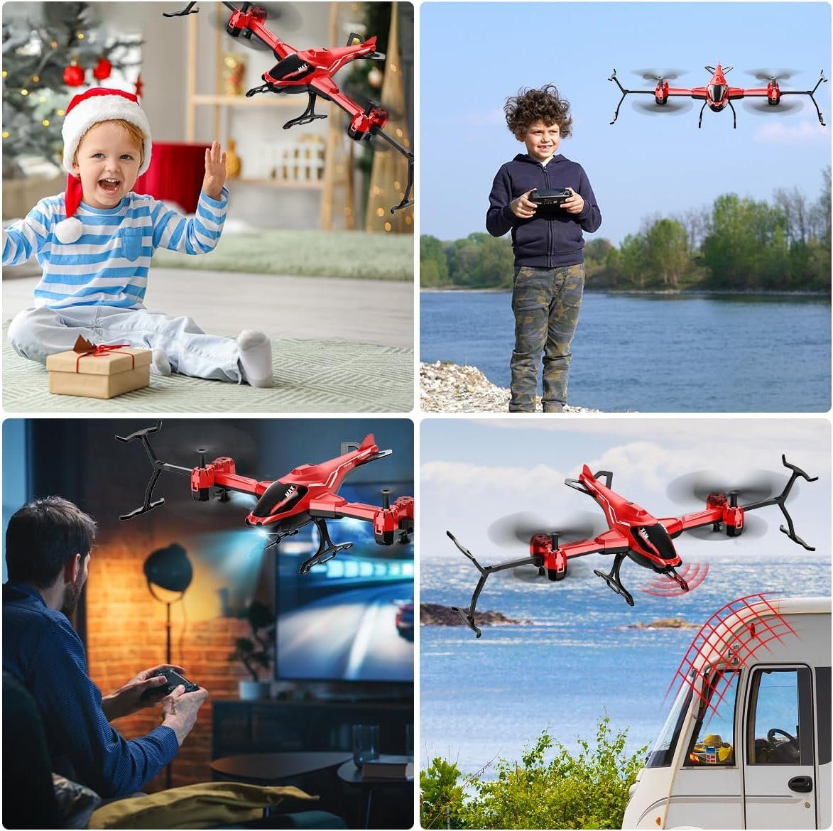 VATOS Drohne (LED Licht, Indoor, Spielzeug Kinder, Leichte für 15 Min. Spaß. Innovatives Quad-Flügeldesign 360° Flip)