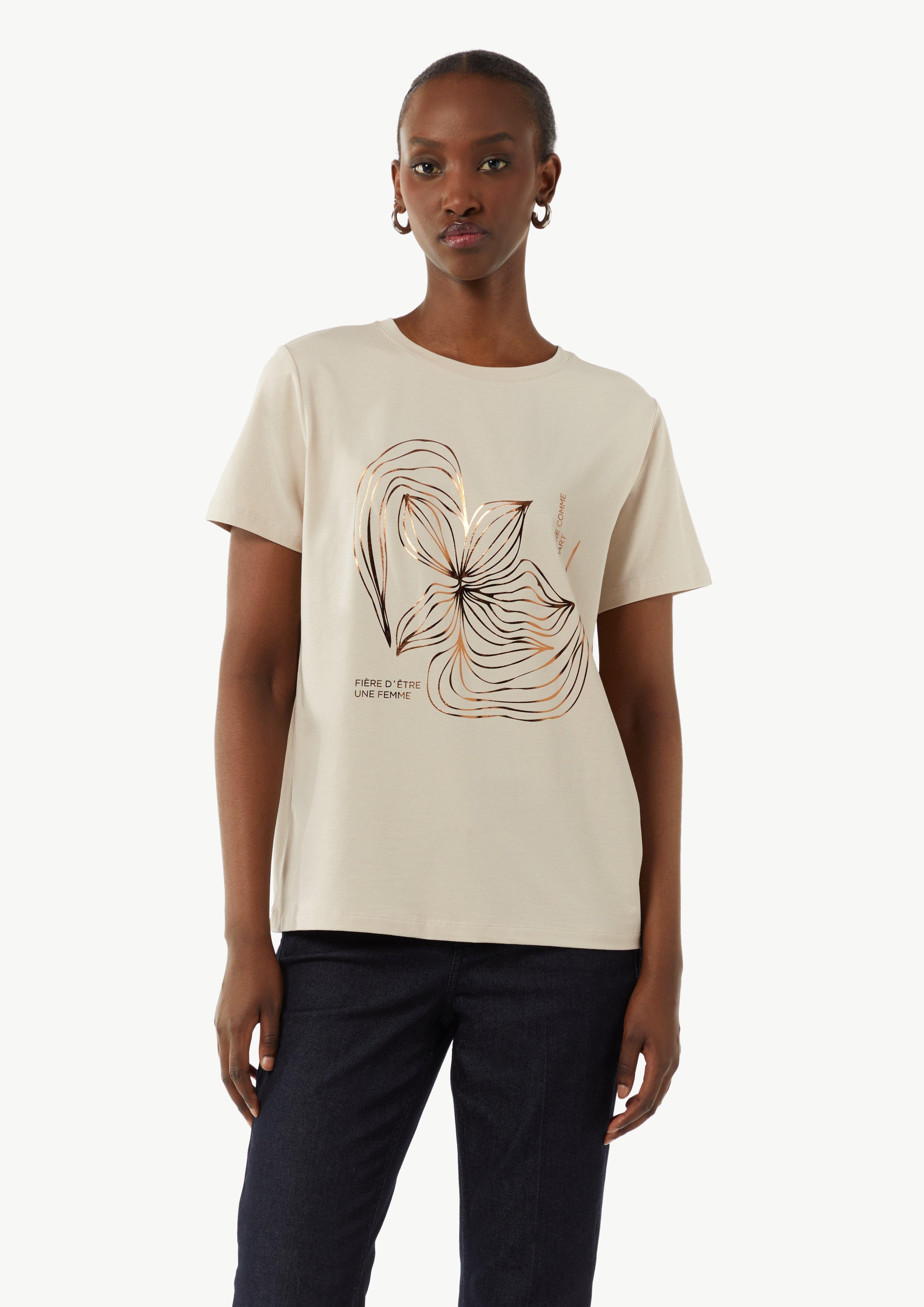 T-Shirt mit Metallic-Frontprint - beige