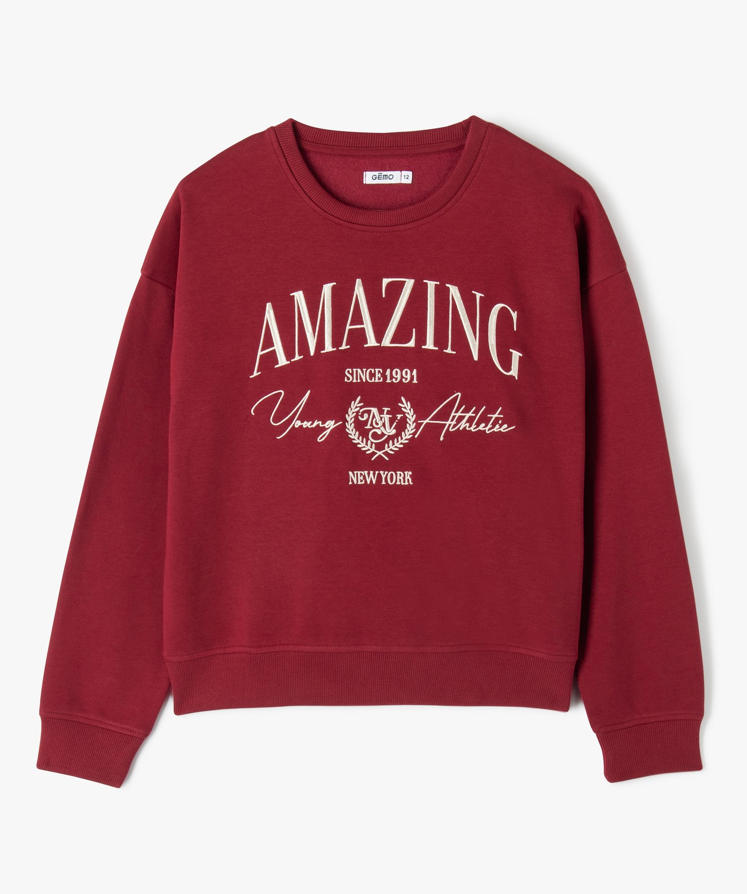 Sweat molletonné avec inscription brodée fille rouge fonce | GEMO