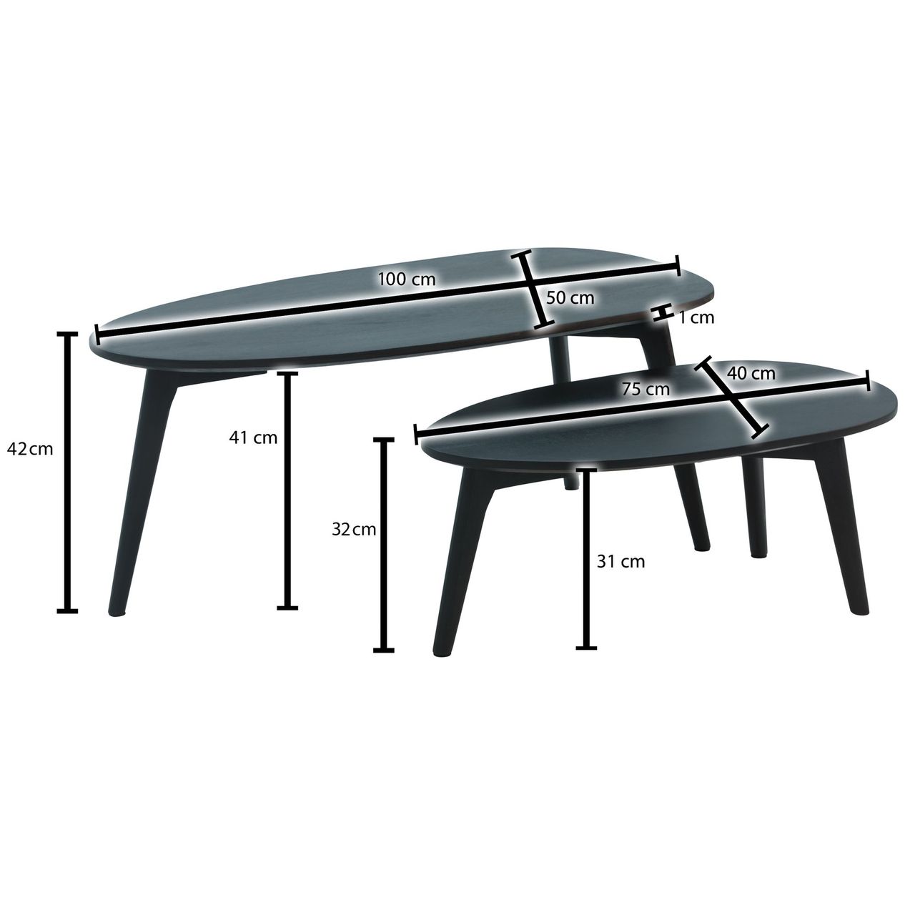 Skyport WOHNLING Couchtisch 2er Set Nierenform Holz Wohnzimmertisch Beistelltisch Tisch