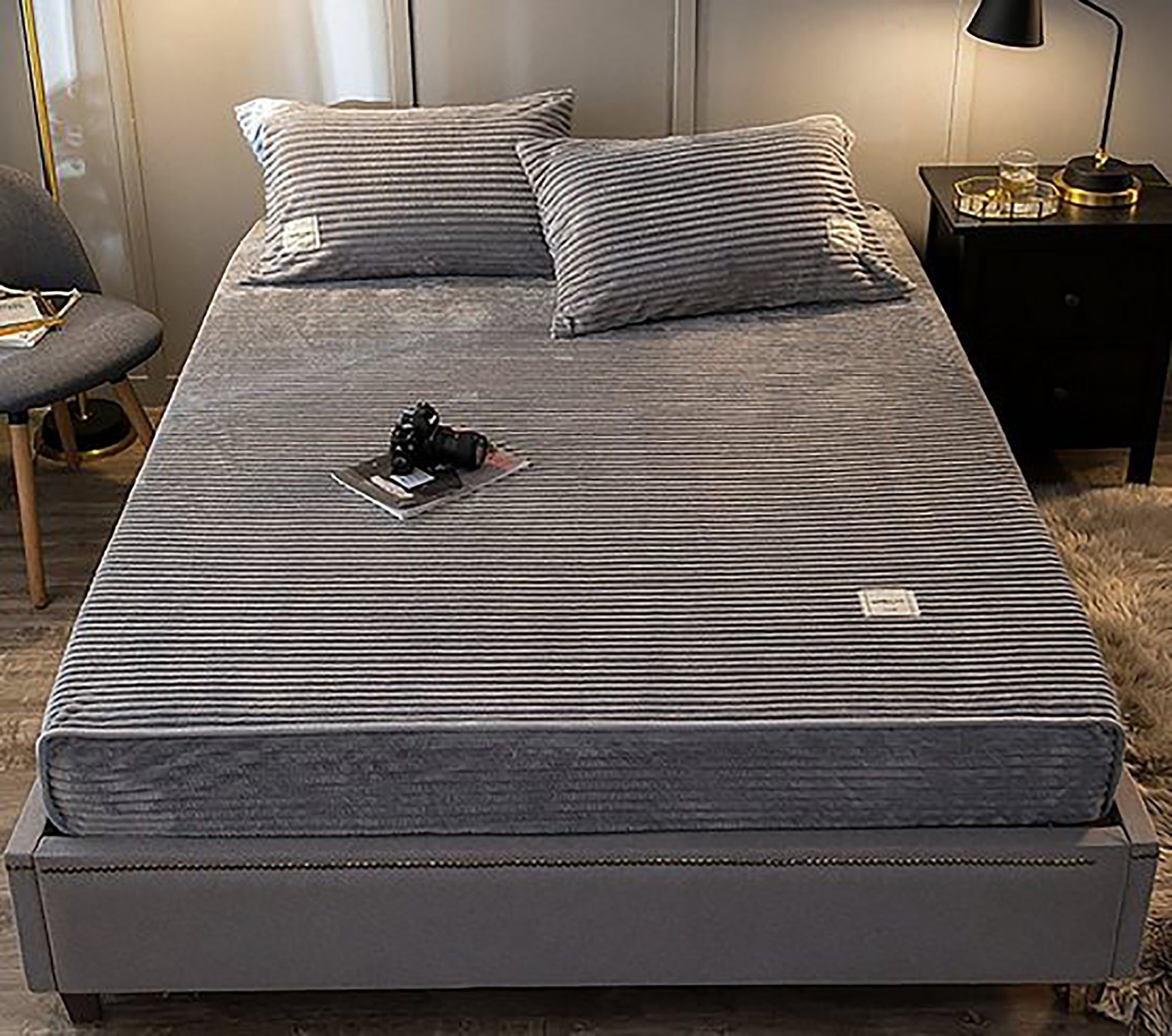 Matratzenschoner Spannbetttuch für Erwachsene 180*200cm verdickter Flanell KUGI, Warmer Matratzenbezug Crystal Samt Matratzenschutzbezug