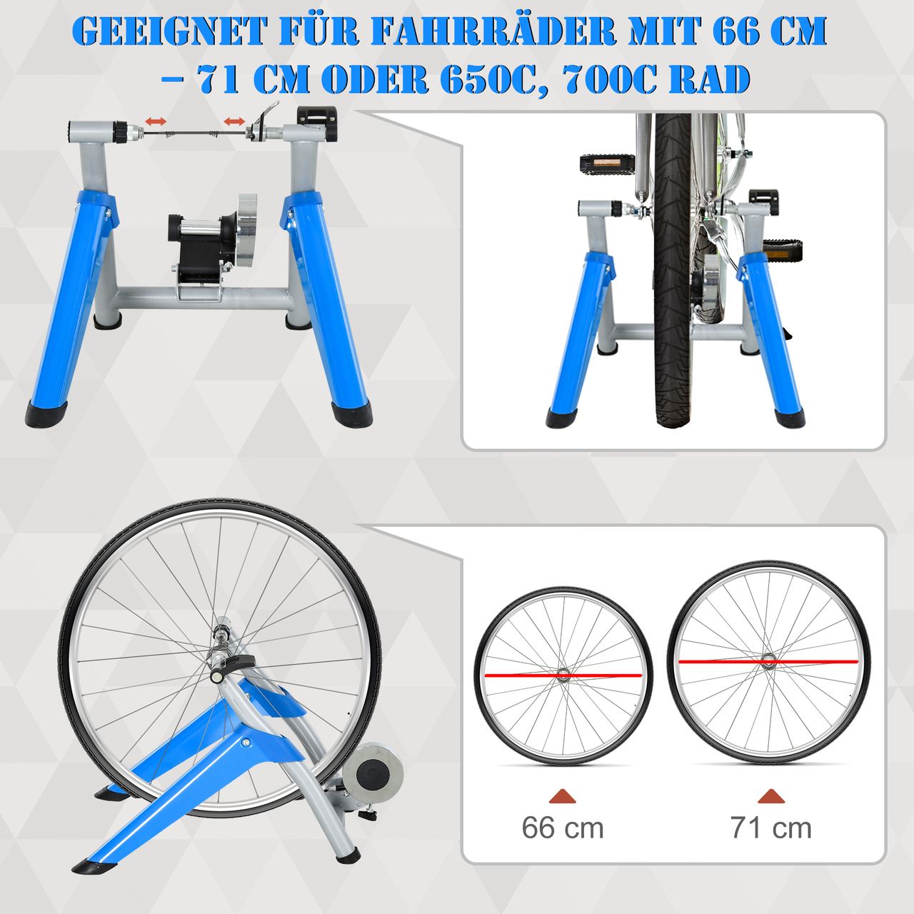 HOMCOM Rollentrainer Fahrradtrainer mit Magnetbremse für 650C, 700C/26