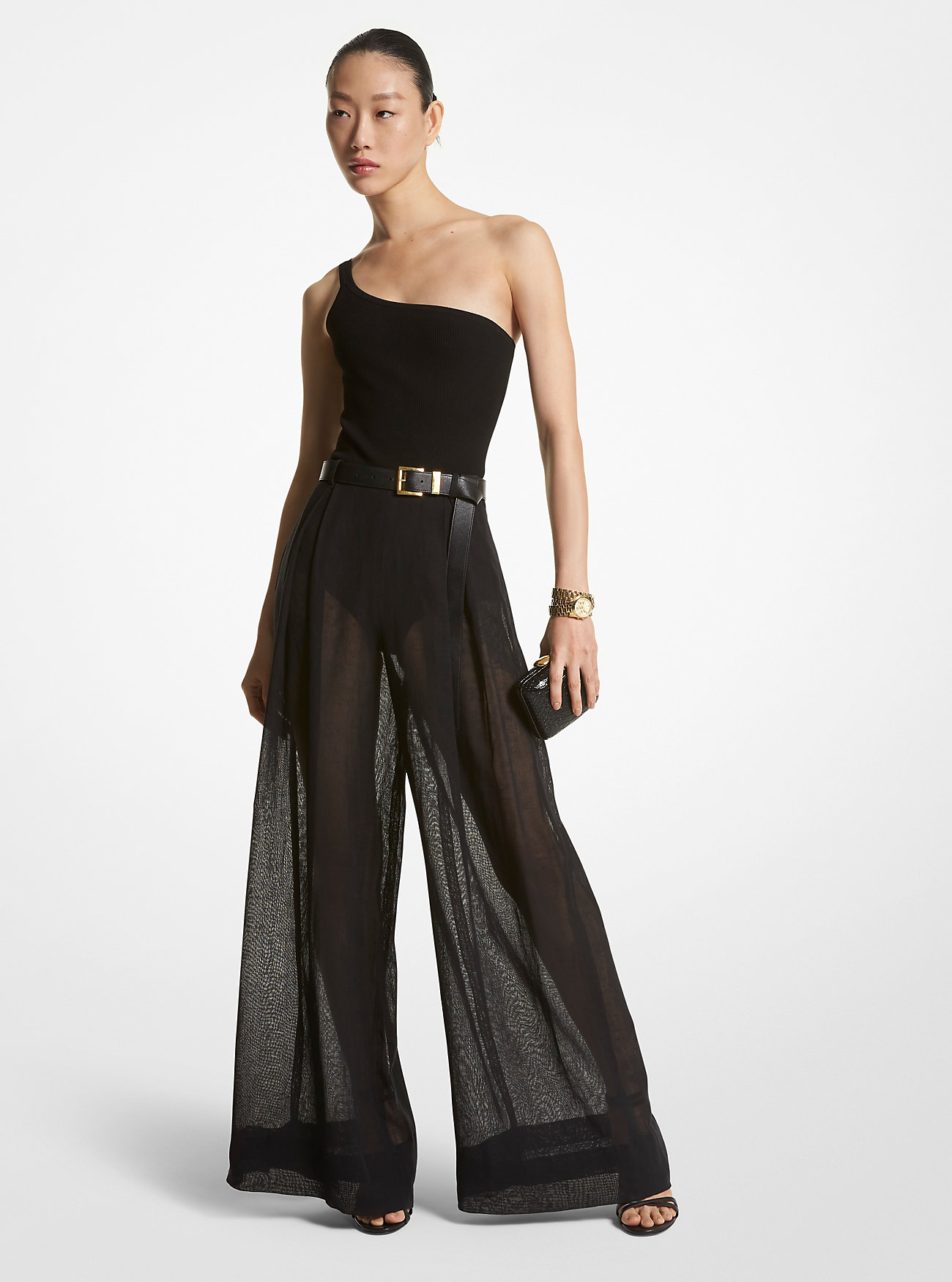 Linen Gauze Palazzo Pants - BLACK