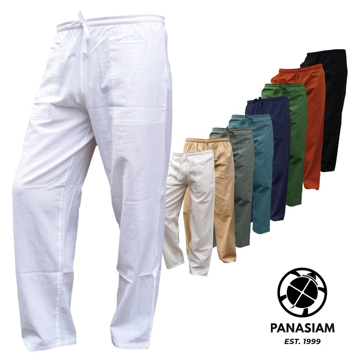 PANASIAM Wellnesshose Bundhose 'K' bequeme Unisex Stoffhose aus 100% Baumwolle für Damen und Herren Freizeithose mit Taschen Relaxhose bequeme Sommerhose