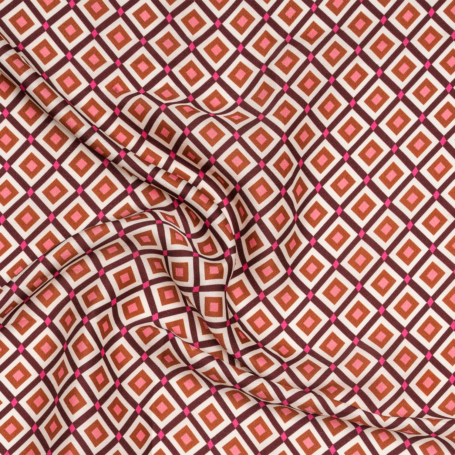 Foulard bordeaux, beige et rose à motif carreaux
