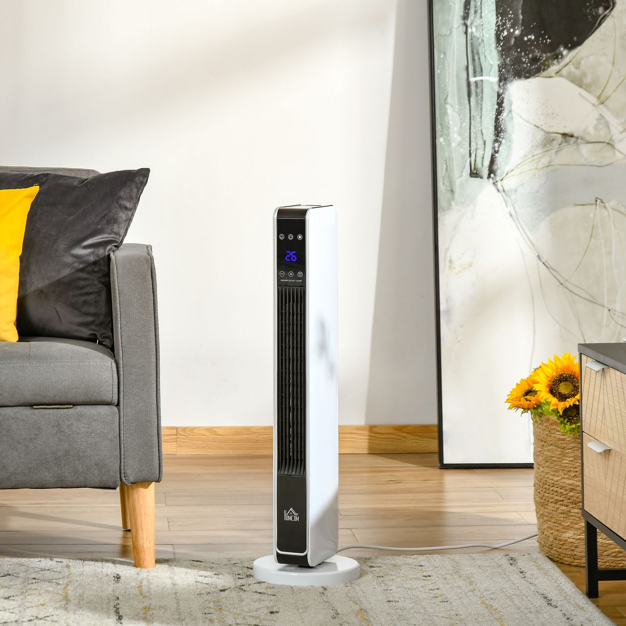 HOMCOM Heizgerät Heizlüfter 2200W Elektroheizer Keramik Heizturm mit Fernbedienung 8-Stunden-Timer Oszillation Heizer Heizung ABS PA Weiß Schwarz 21 x 21 x 73 cm