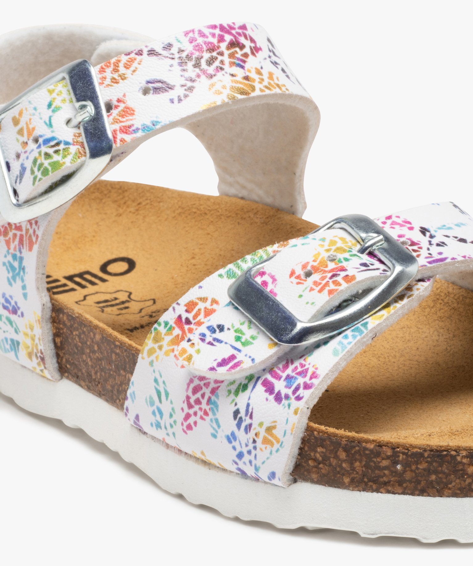 Sandales fille à brides à boucle fantaisie et semelle liège blanc | GEMO