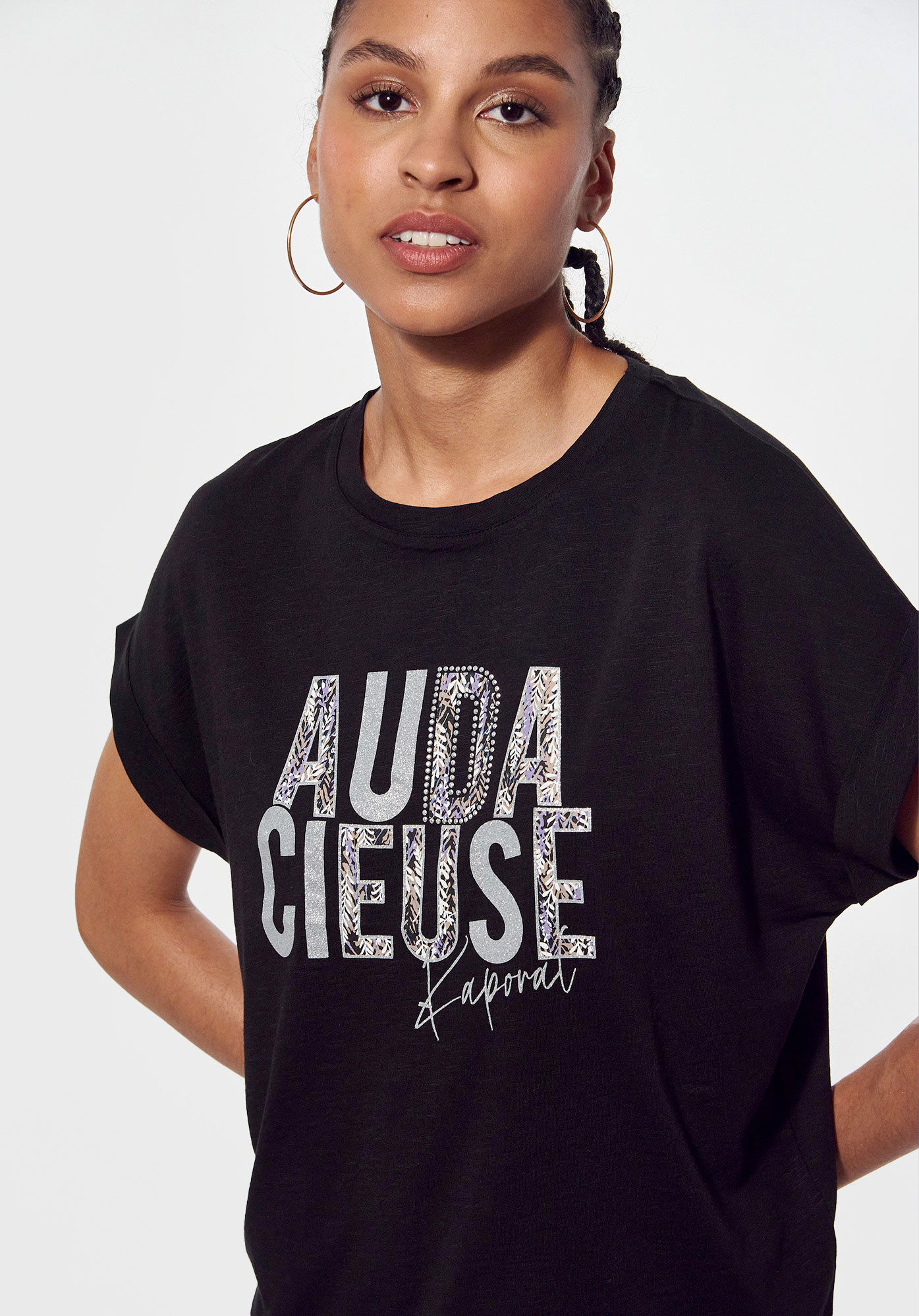 DER    T-shirt cintré noir chiné femme