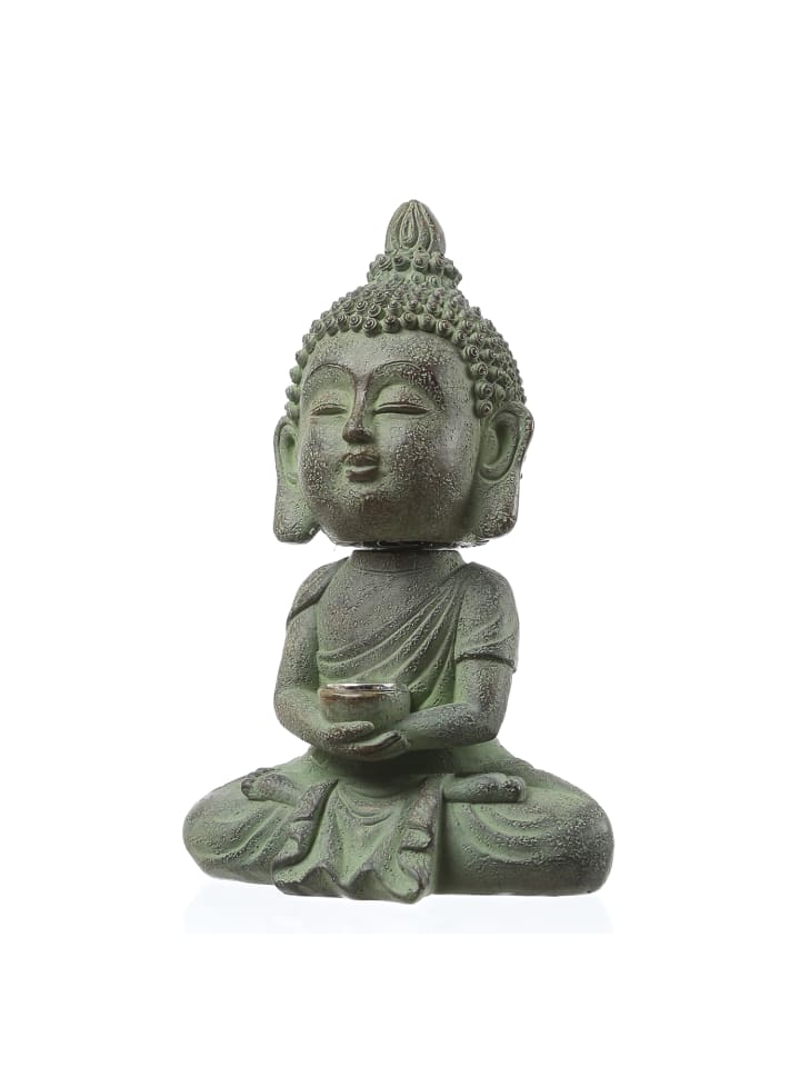 MARELIDA LED Solar Buddha Wackelfigur Gartenfigur H: 19cm Lichtsensor in hellgrau günstig kaufen onesize