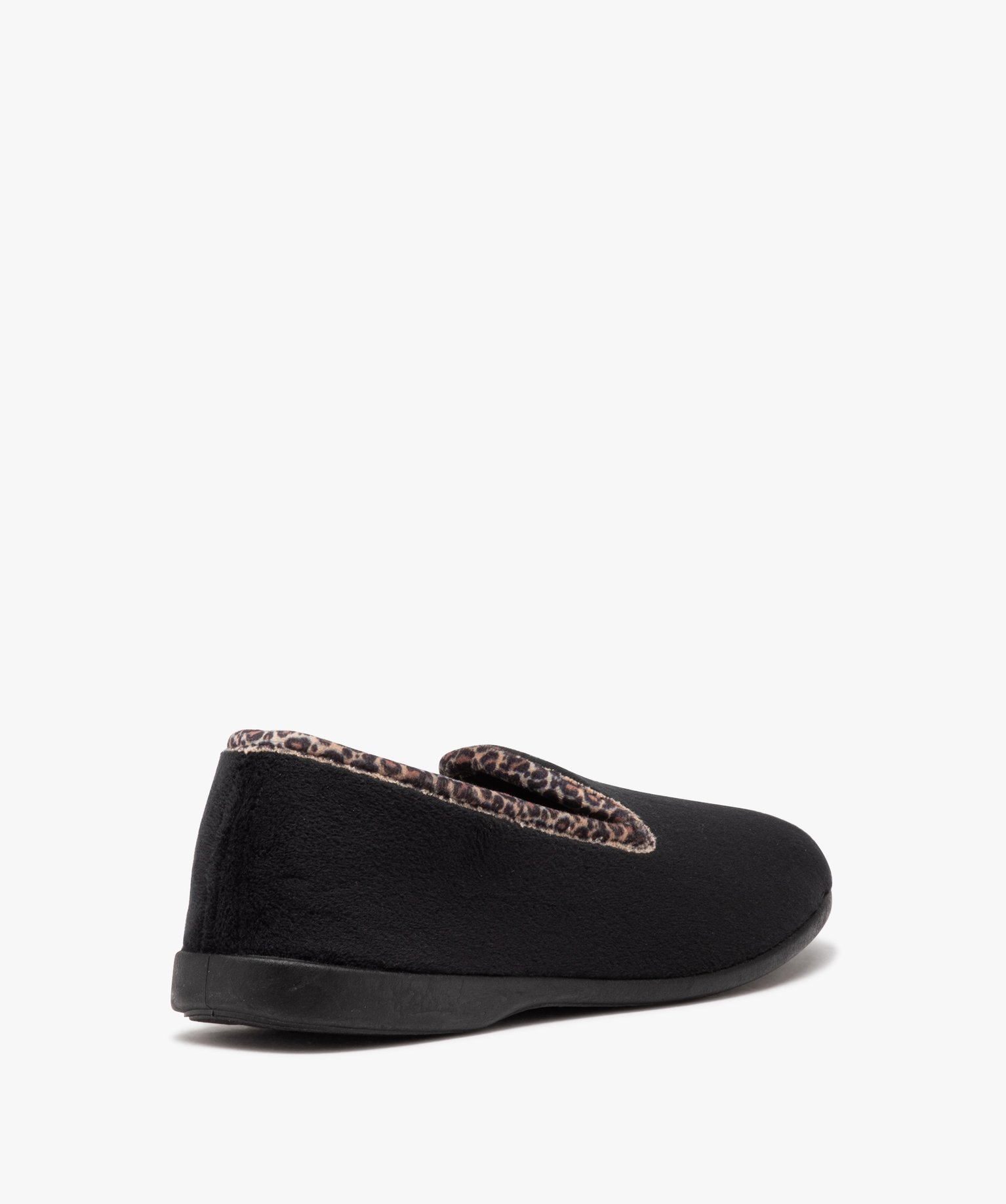 Chaussons femme pantoufles unies à col motif léopard noir | GEMO