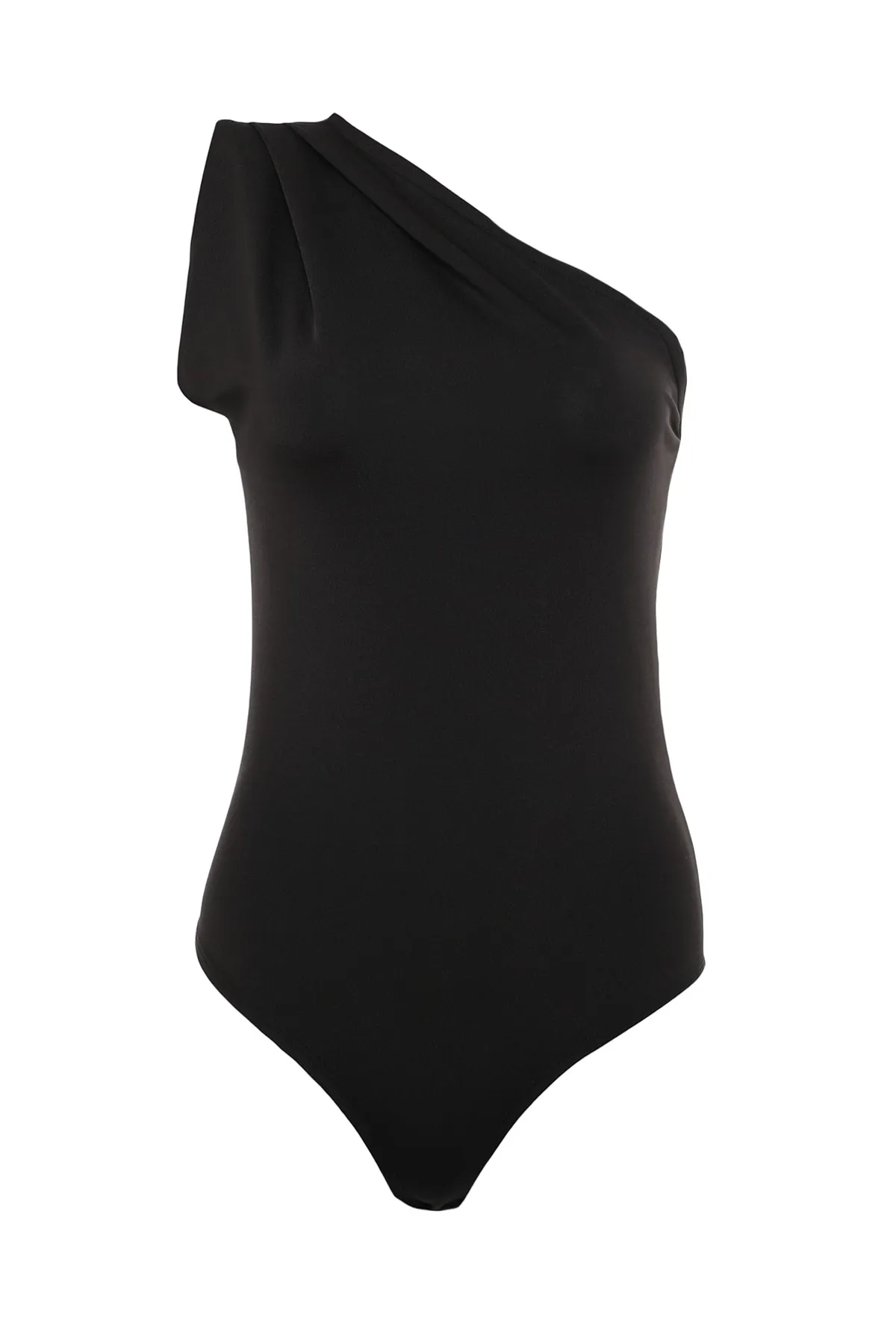 Trendyol Collection  Schwarzer flexibler Strickbody mit asymmetrischem Kragen und Druckknöpfen an der Unterseite TWOSS22BD00014